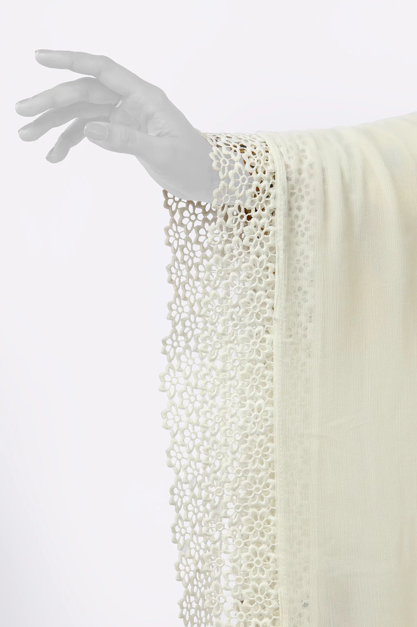 White Lace Crinkle Chiffon Dupatta for Women White Lace Crinkle Chiffon Dupatta for Women