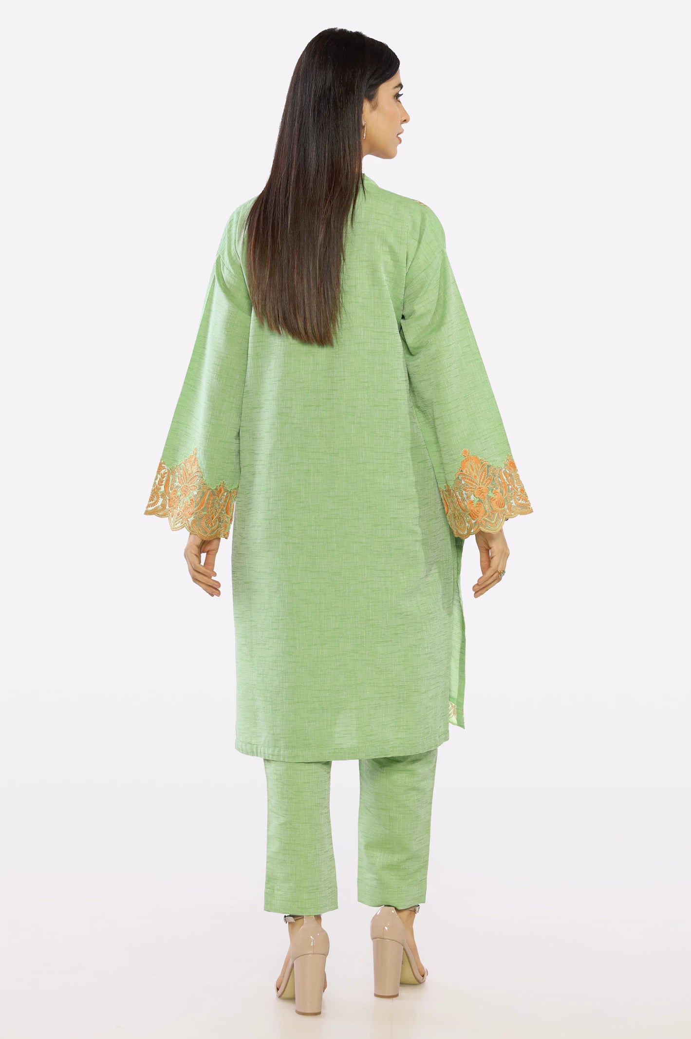 2PC Ready To Wear Green Embroidered Suit