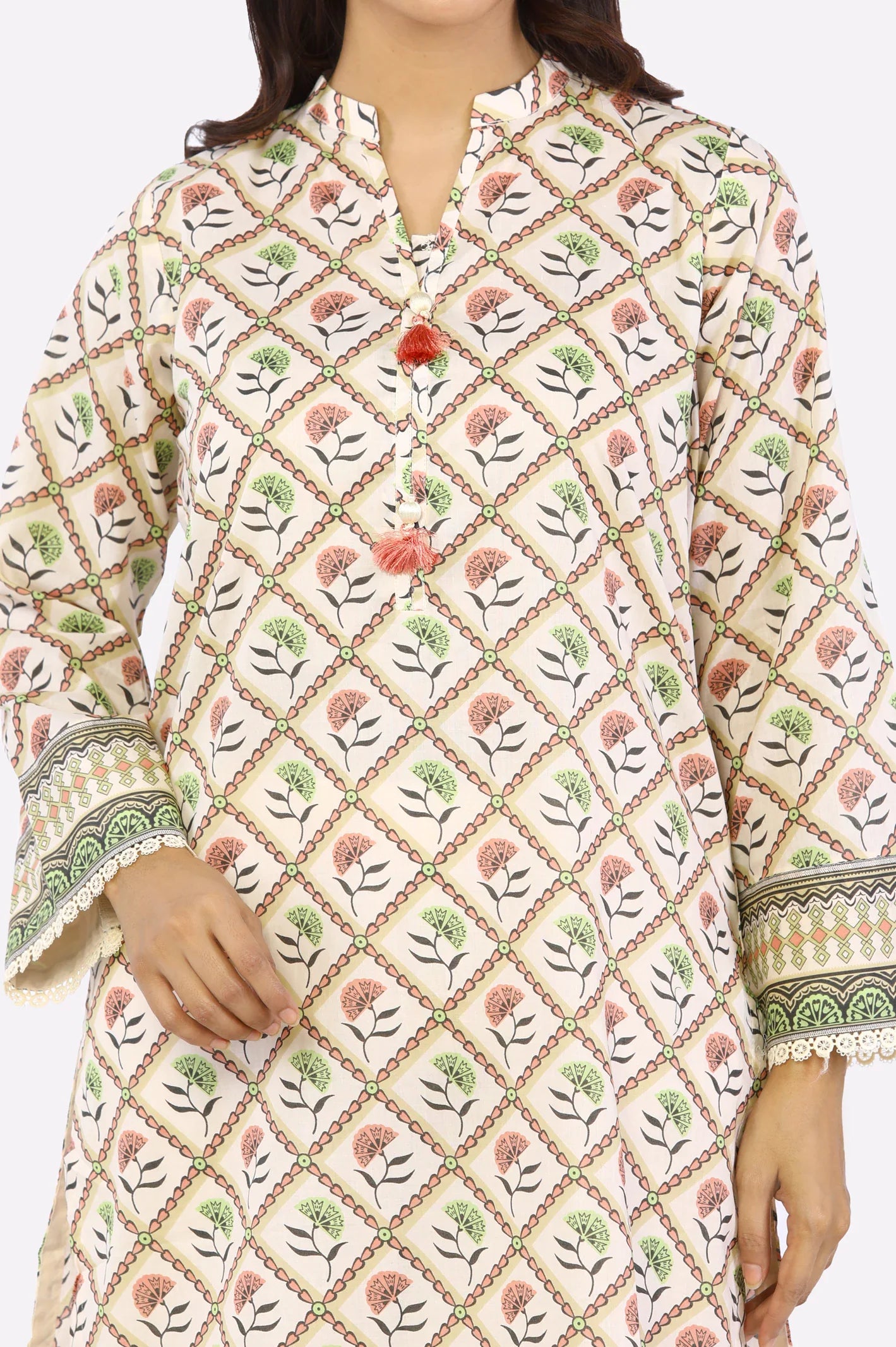 2PC Printed Ready To Wear Off White Suit