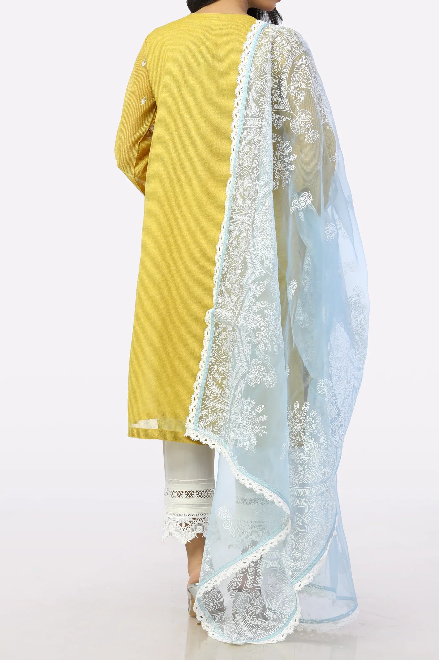 Yellow Embroidered Kurti With Dupatta From Sohaye By Diners