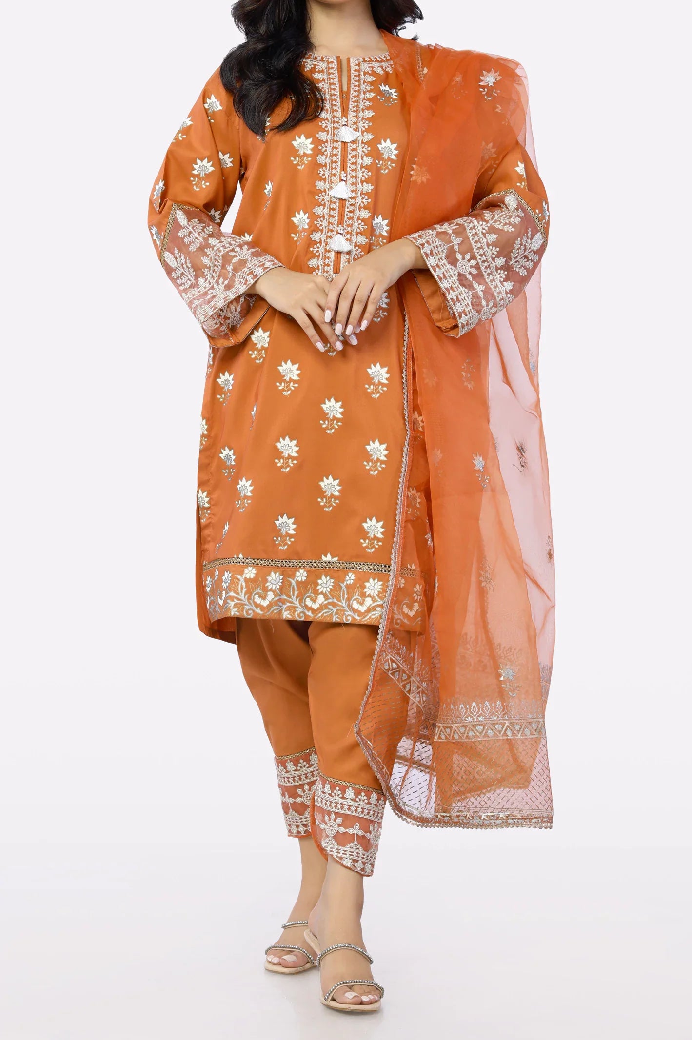 Rust Embroidered 3PC From Sohaye By Diners