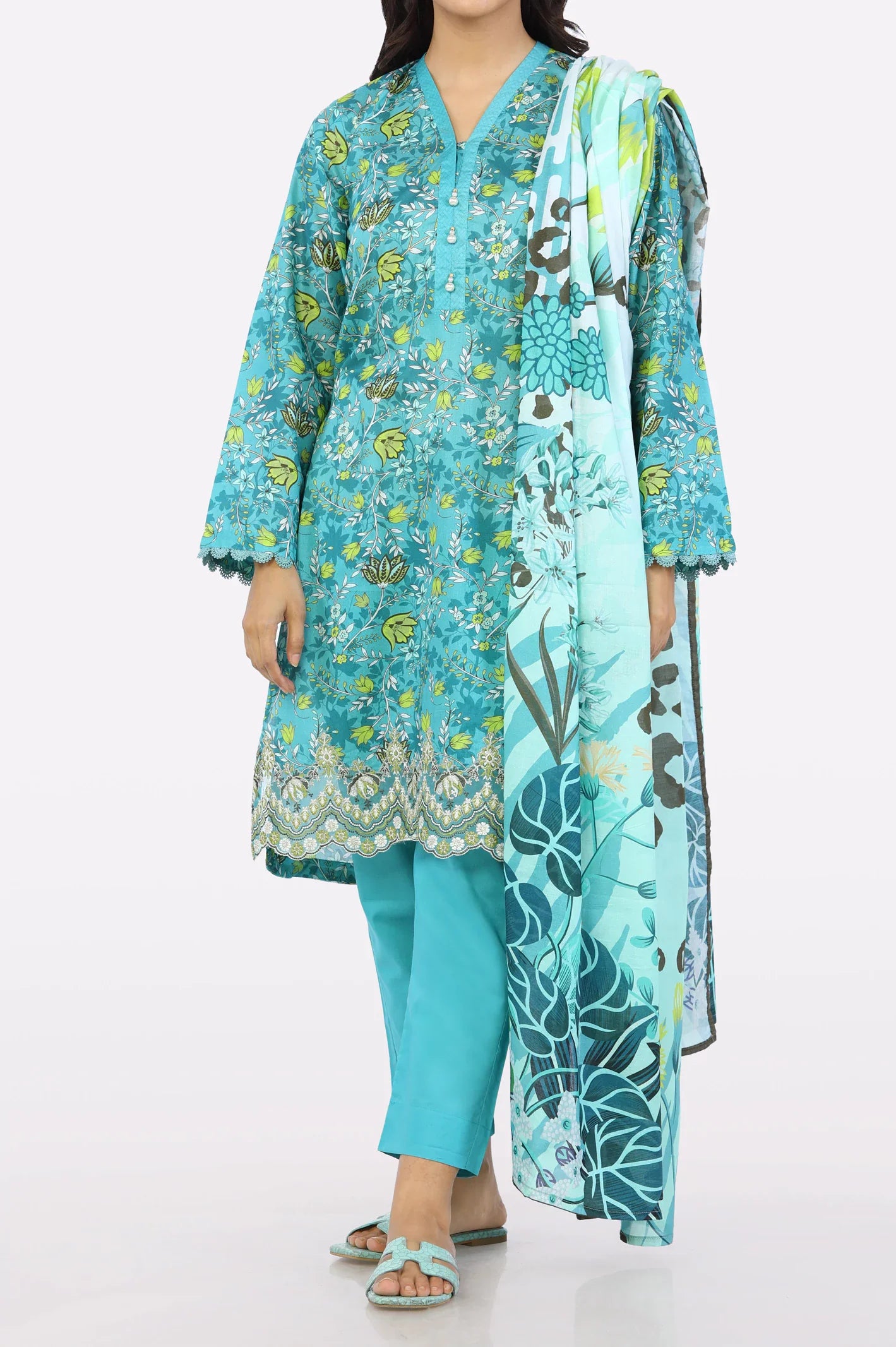 Green 3PC Printed Ready To Wear Suit