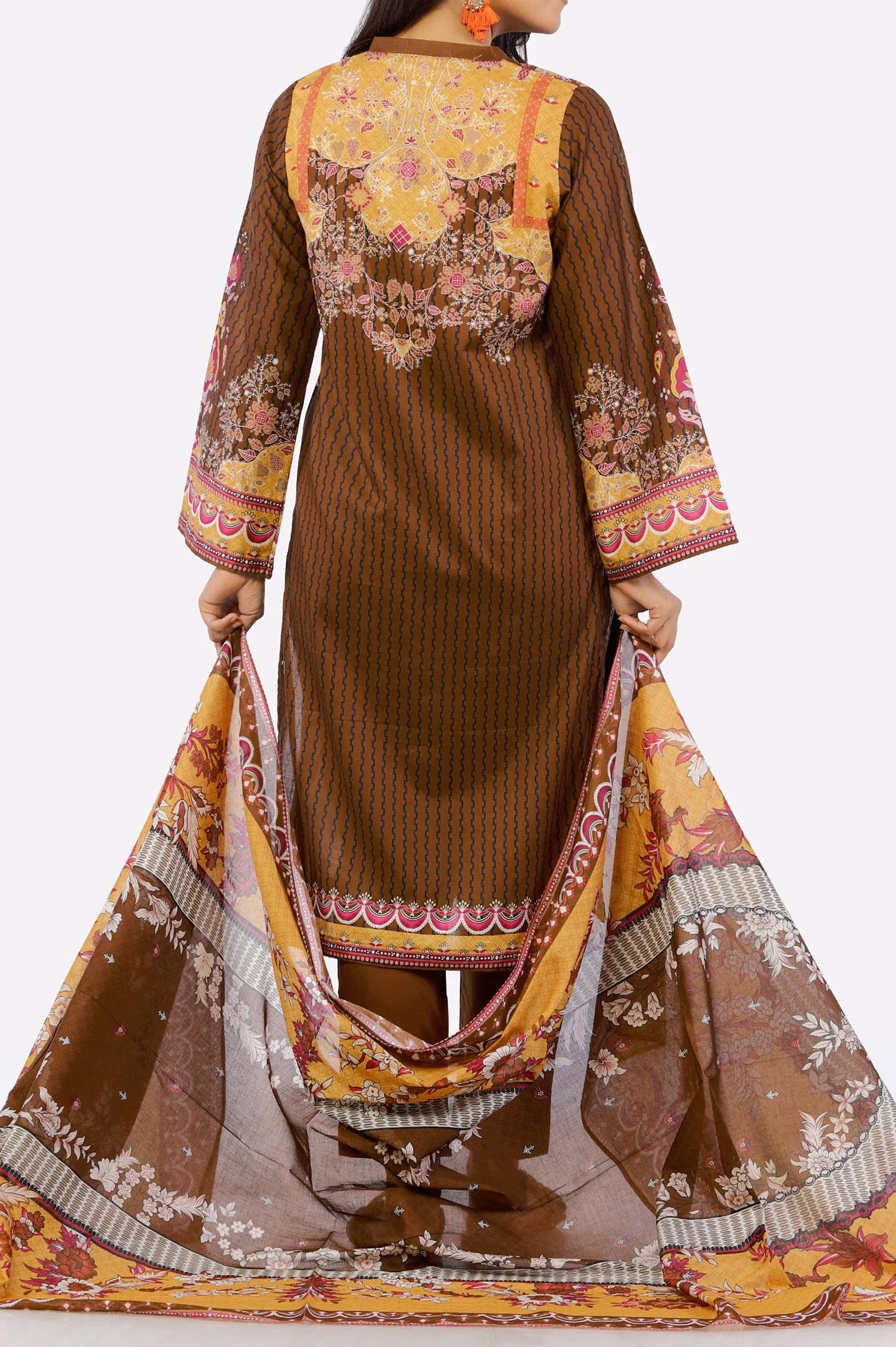 3PC Printed Ready To Wear Brown Suit for Womens