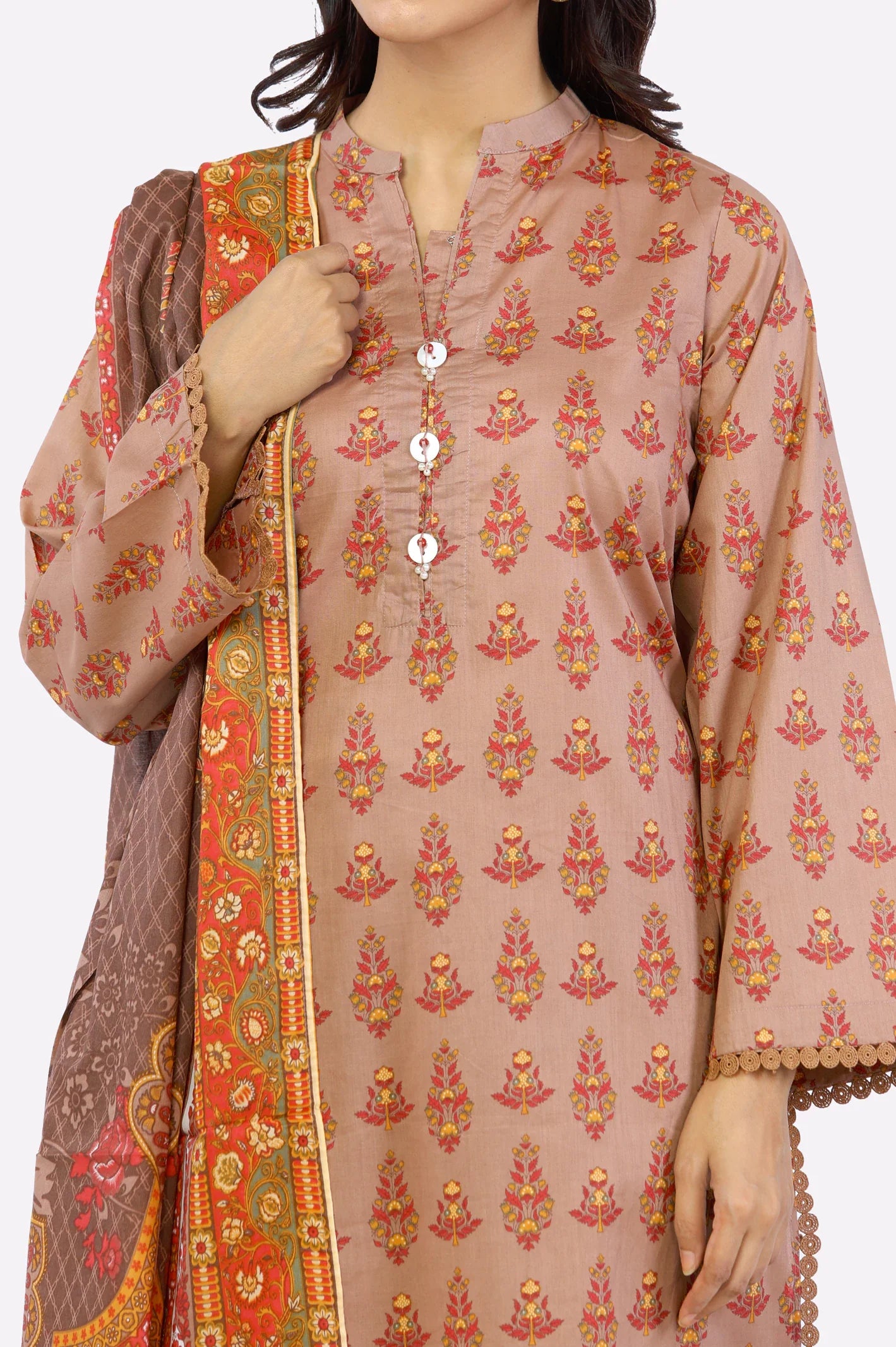 3PC Printed Ready To Wear Brown Suit From Sohaye
