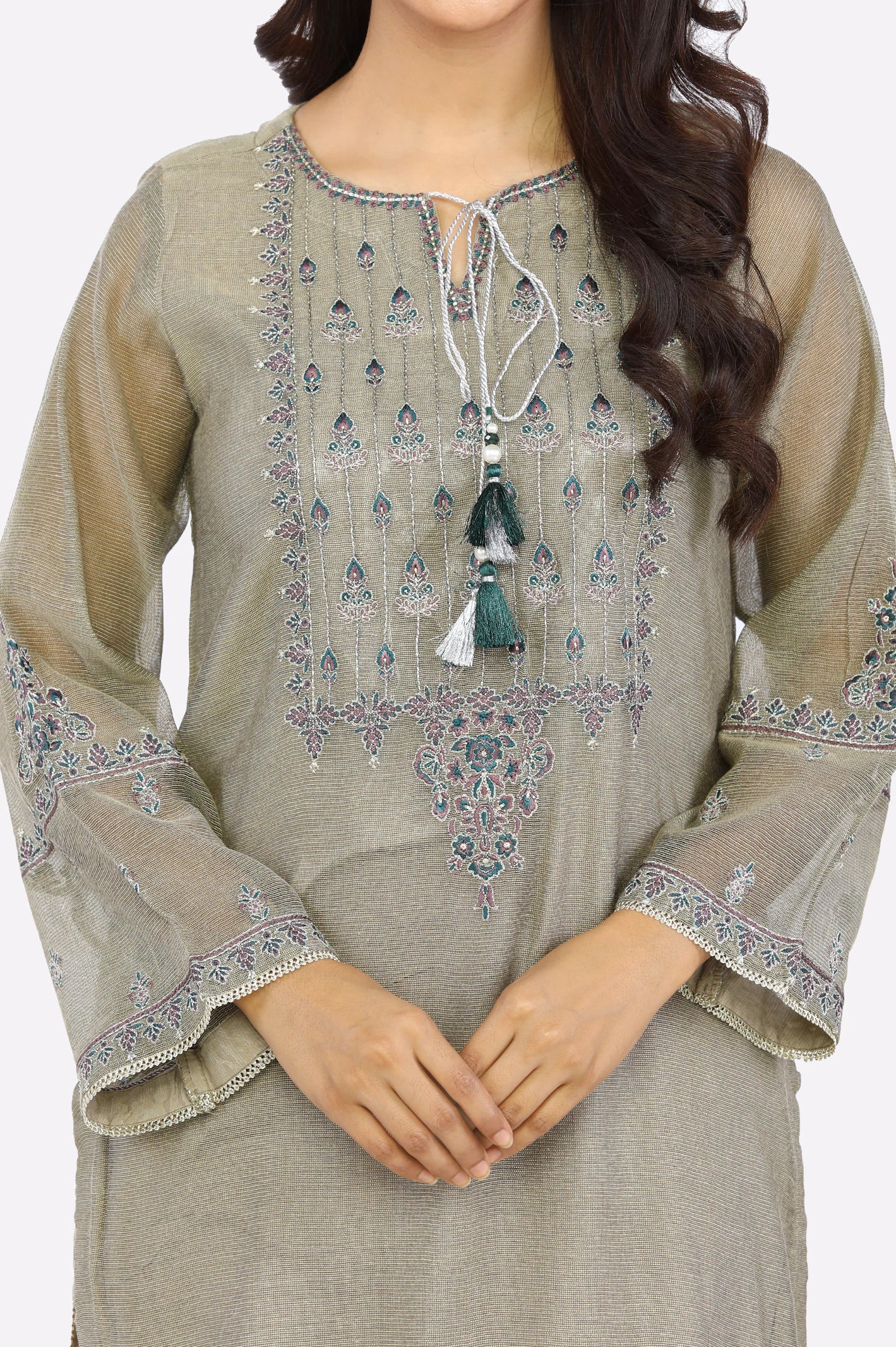 Brown Ready To Wear Embroidered Kurti