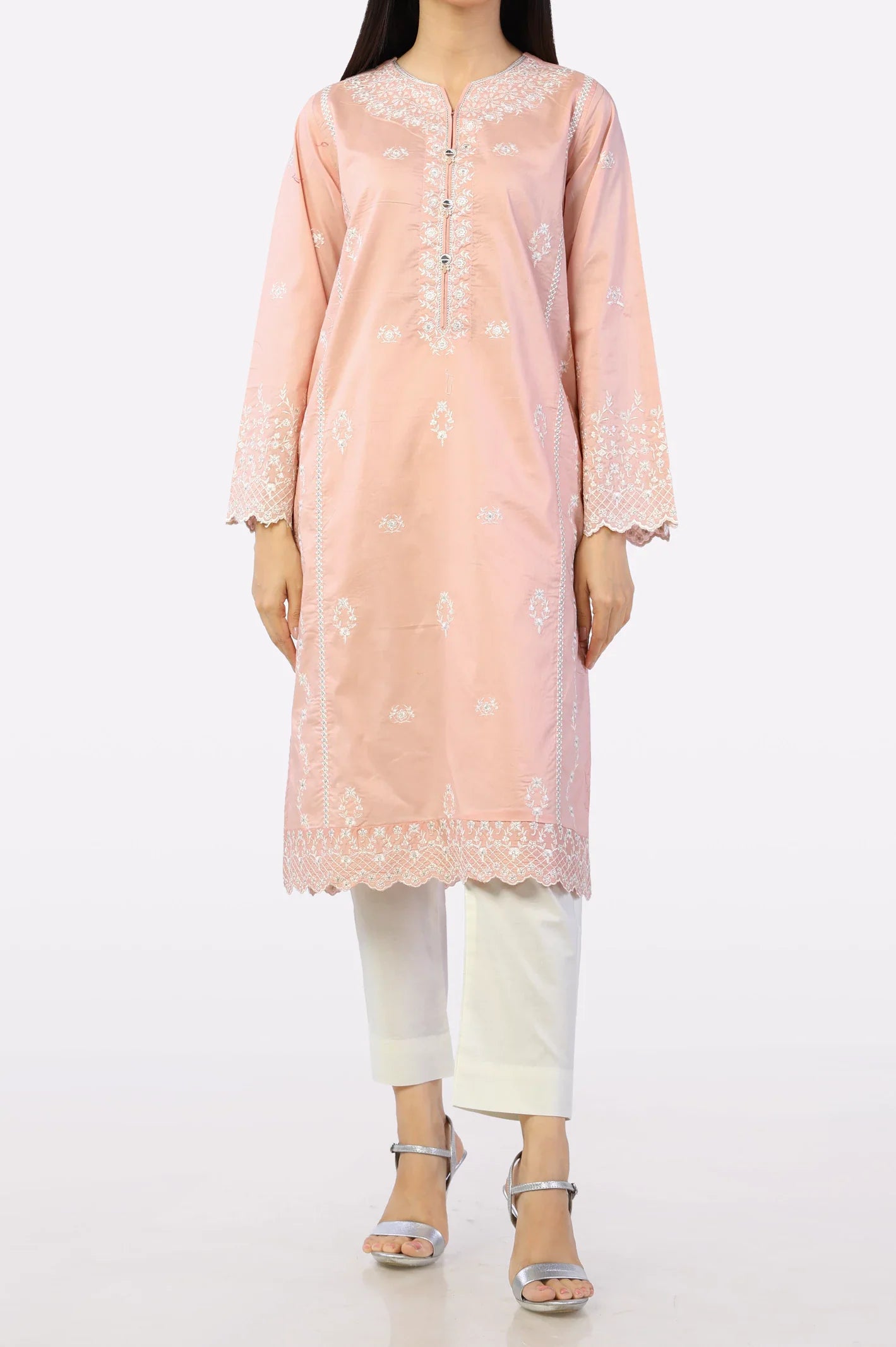 Light Pink Embroidered Kurti From Sohaye By Diners