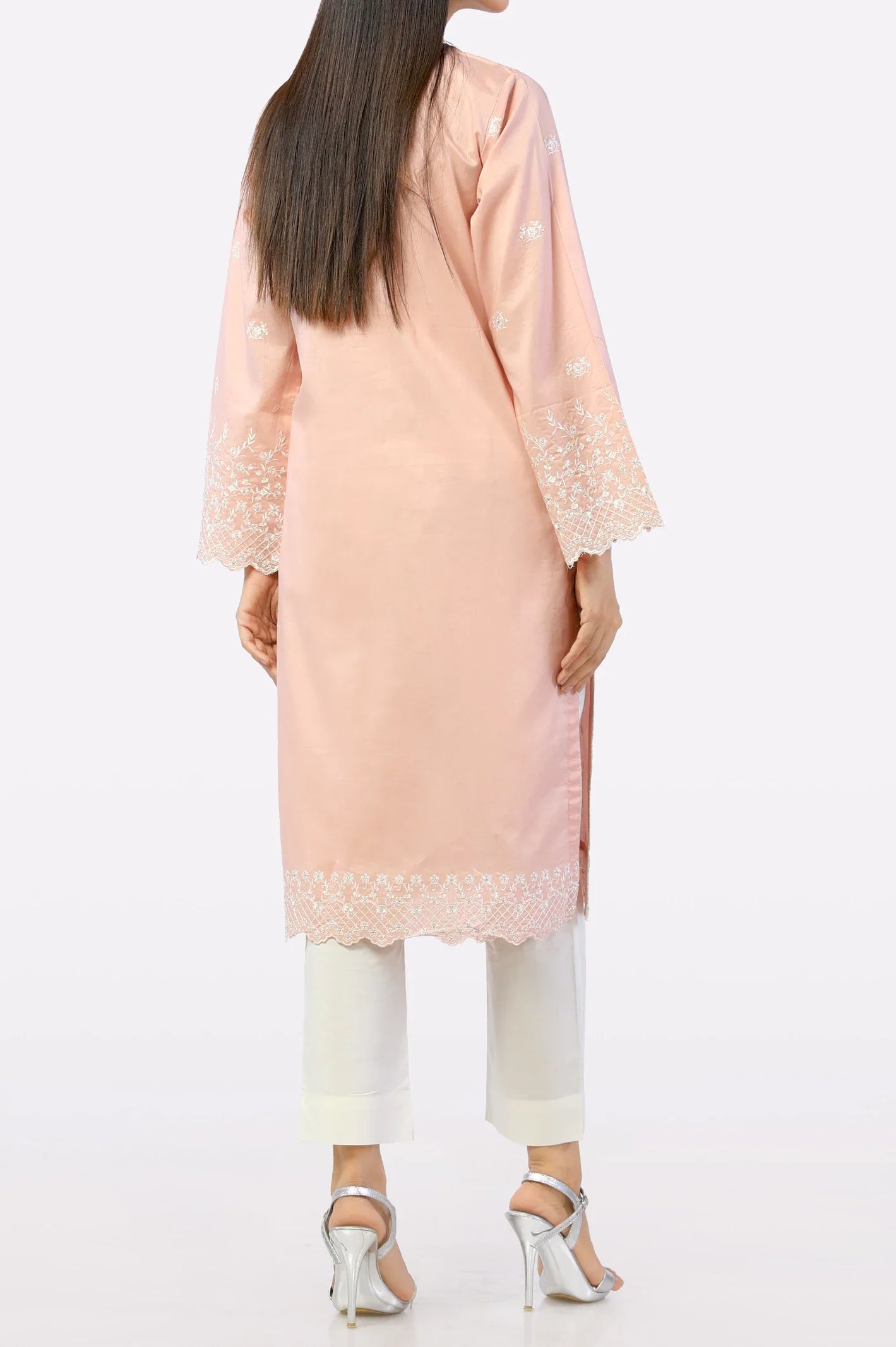 Light Pink Embroidered Kurti From Sohaye By Diners