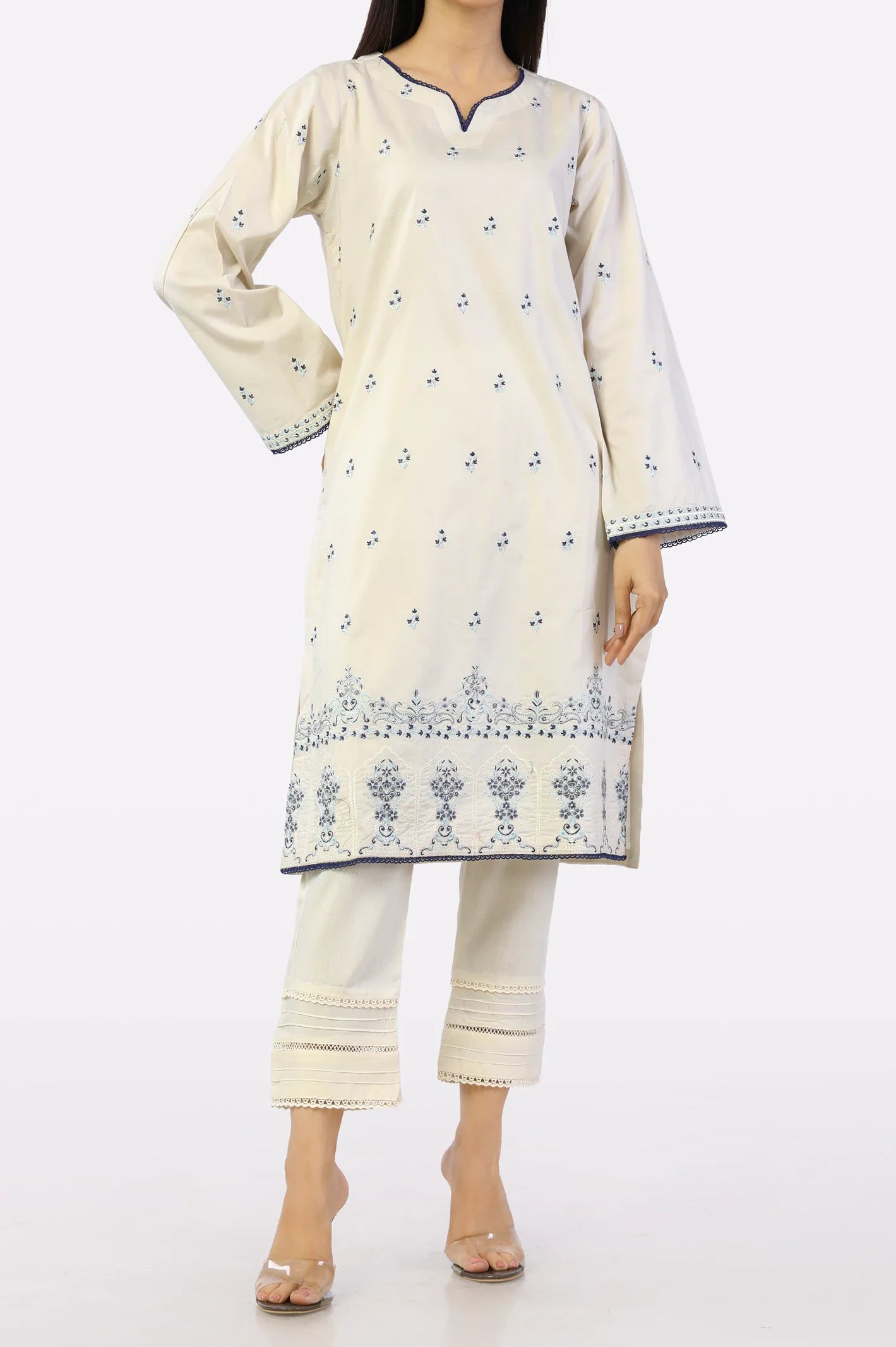 Ivory Embroidered Kurti From Sohaye By Diners