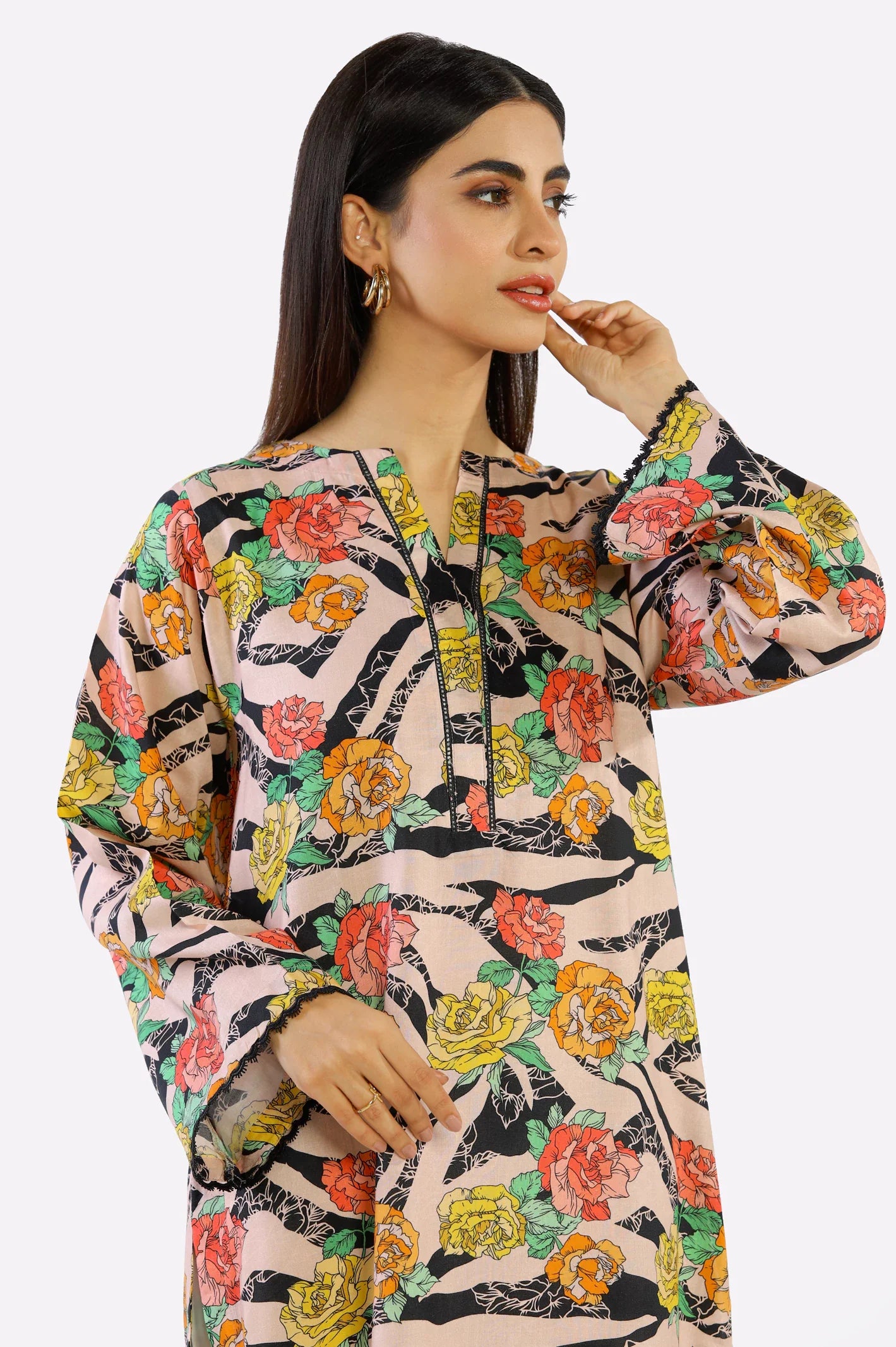 Peach Ready To Wear Printed Kurti Peach Ready To Wear Printed Kurti