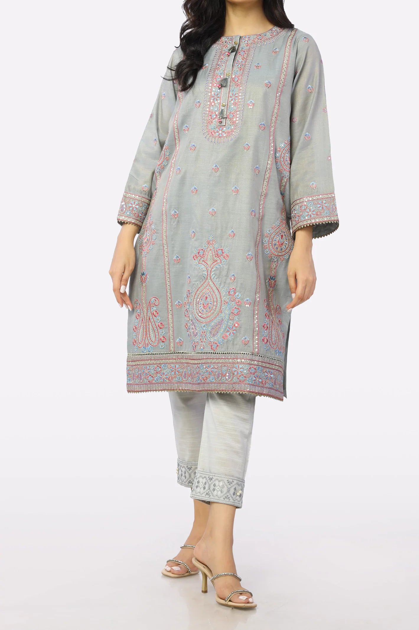 Grey Embroidered Kurti From Sohaye By Diners