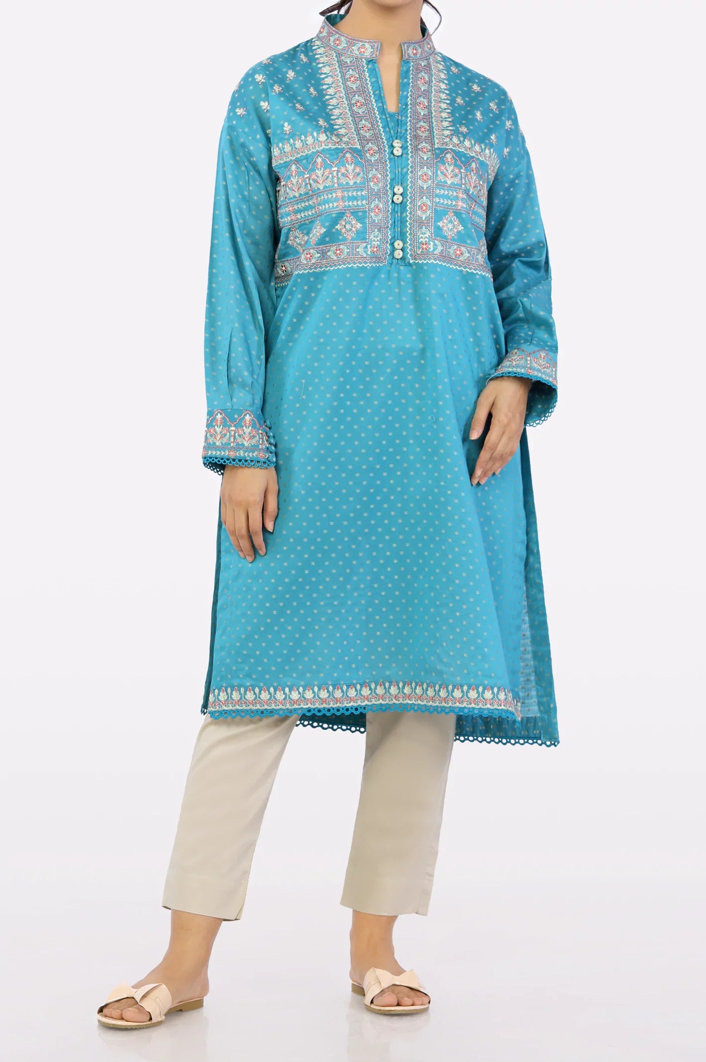 Teal Embroidered Ready To Wear Kurti