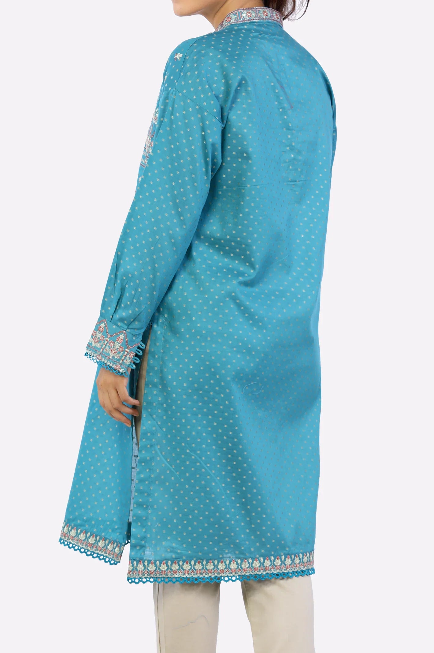 Teal Embroidered Ready To Wear Kurti for Womens 