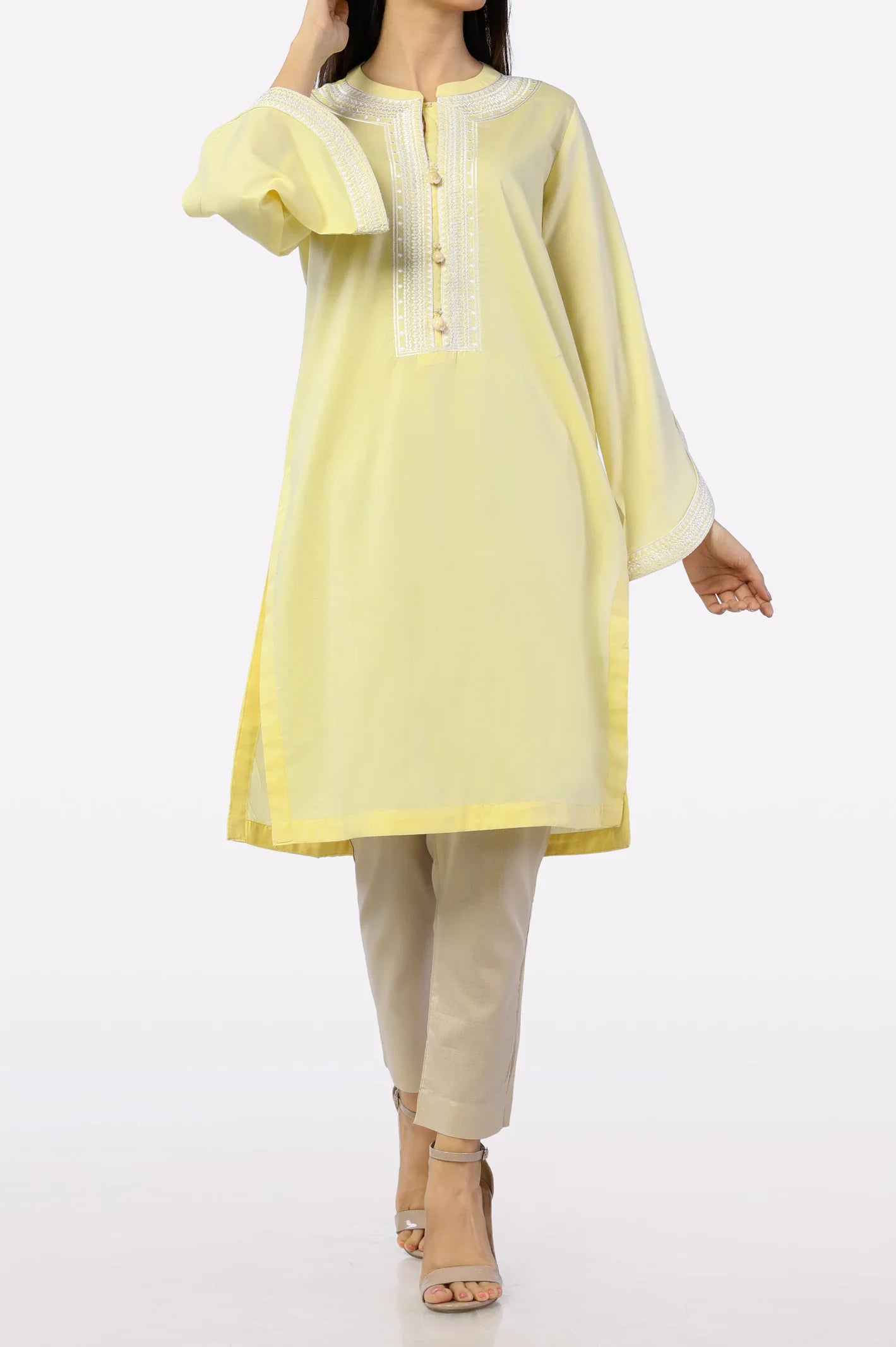 Yellow Embroidered Kurti From Sohaye By Diners