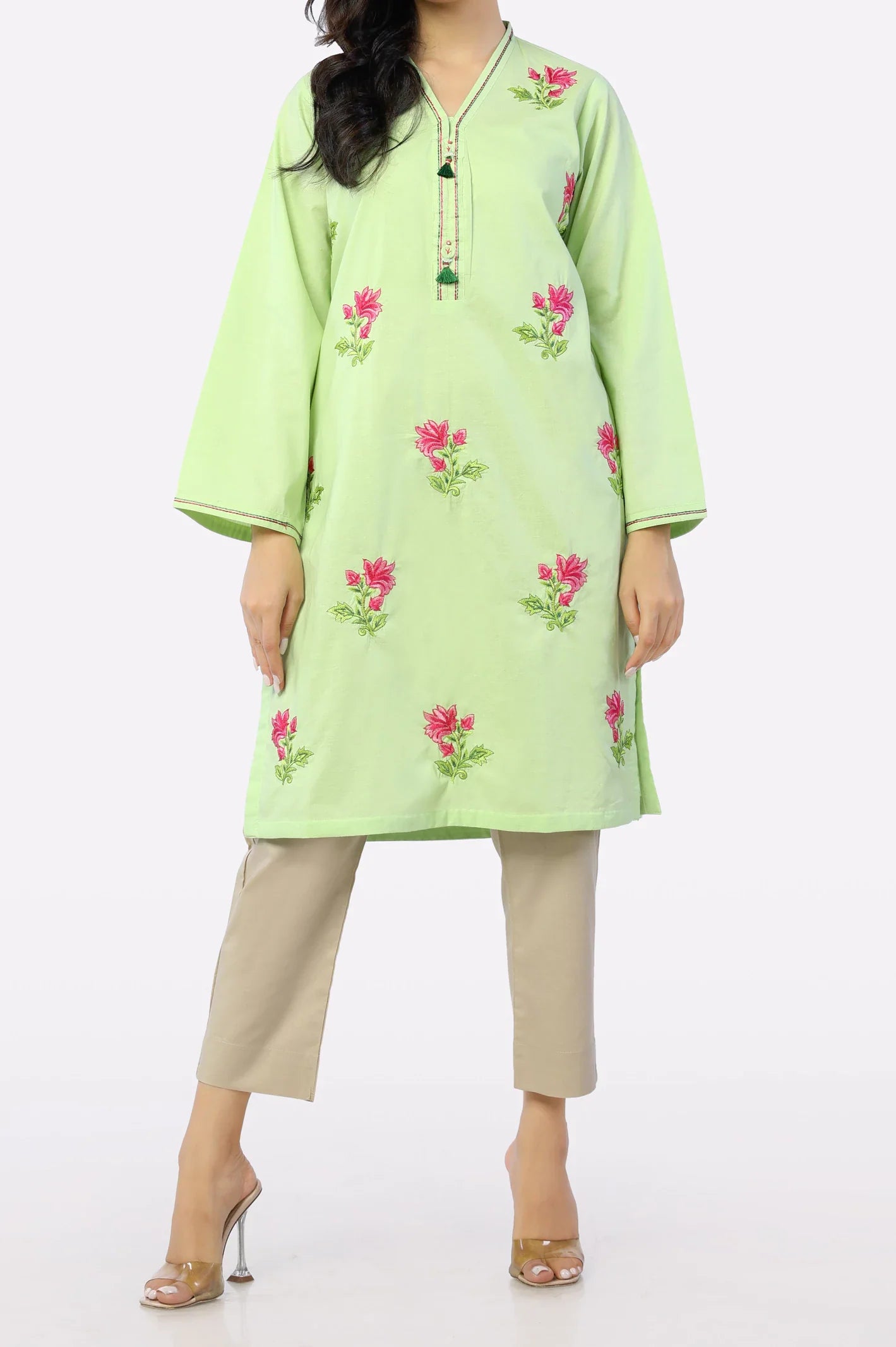 Green Embroidered Kurti From Sohaye By Diners