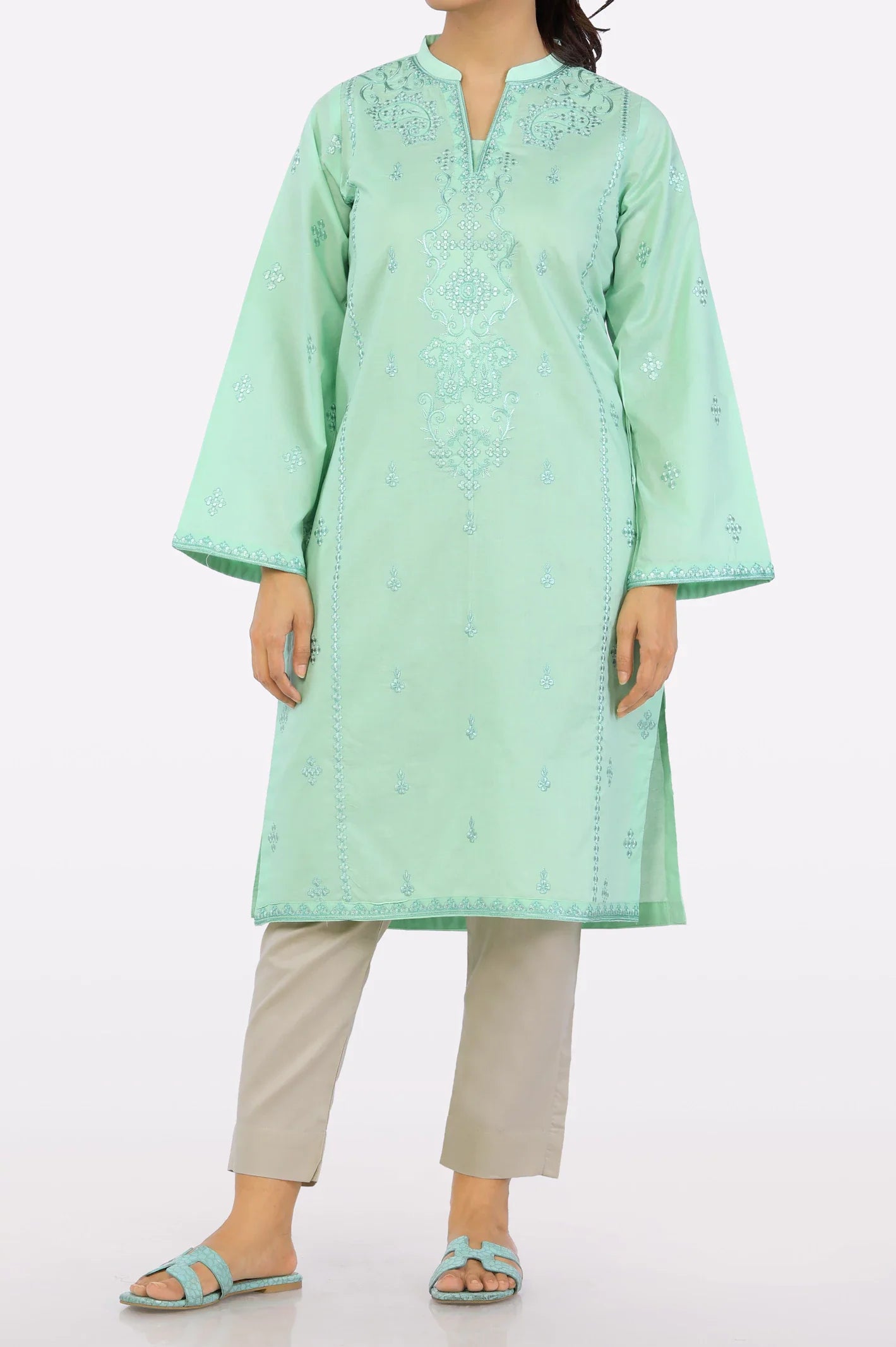 Green Embroidered Ready To Wear Kurti