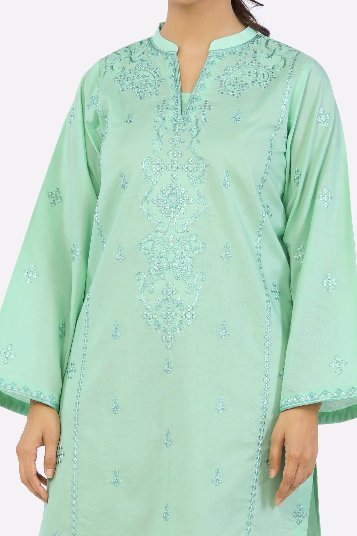 Embroidered Ready To Wear Green Kurti