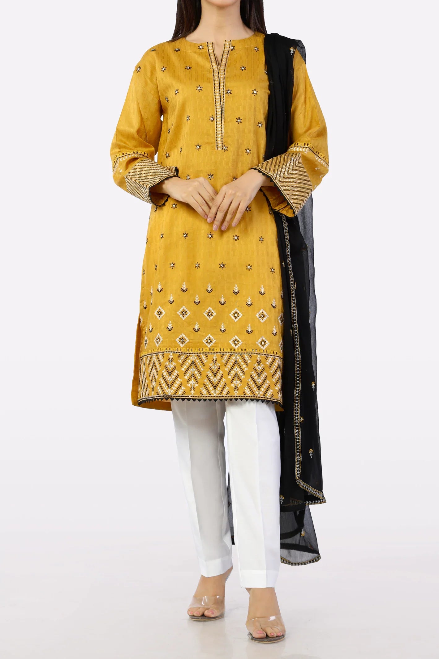 Mustard Embroidered Kurti With Dupatta From Sohaye By Diners