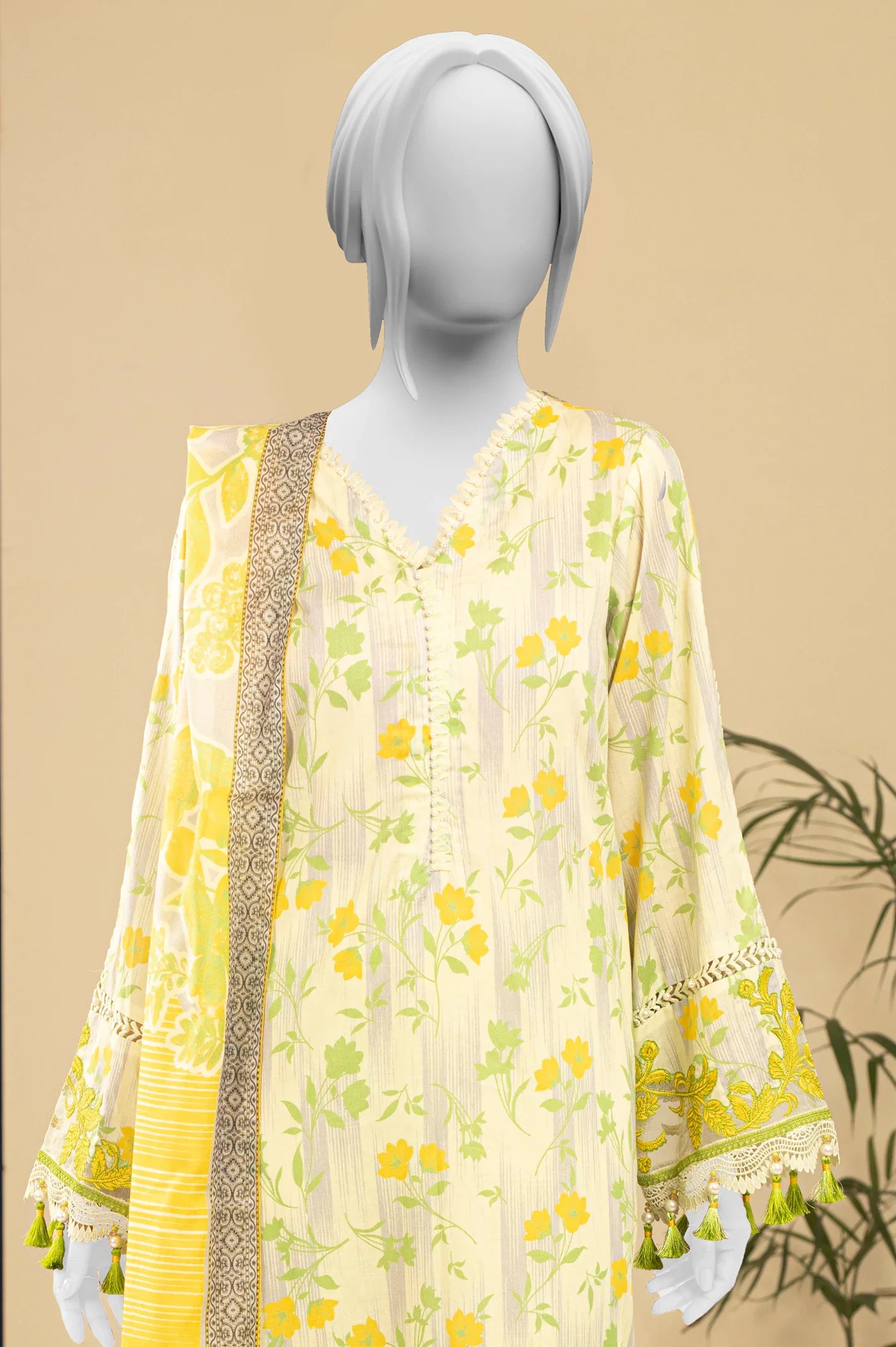 3PC Lime Embroidered Unstitched Suit
