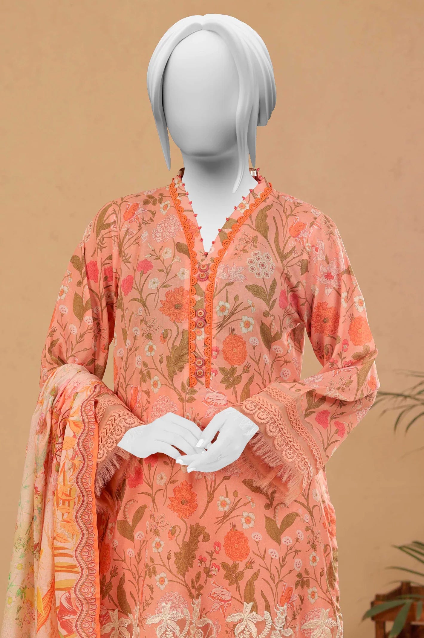 Peach Printed 3PC Unstitched From Sohaye By Diners Peach Printed 3PC Unstitched From Sohaye By Diners