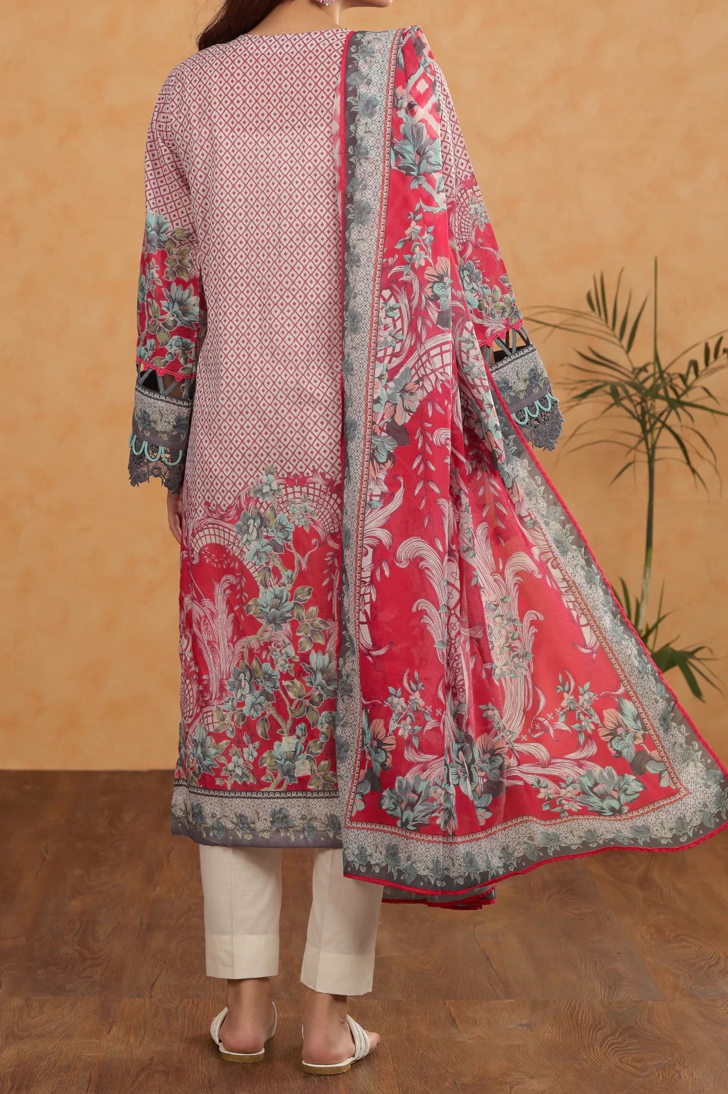 Pink 3PC Unstitched Printed Suit