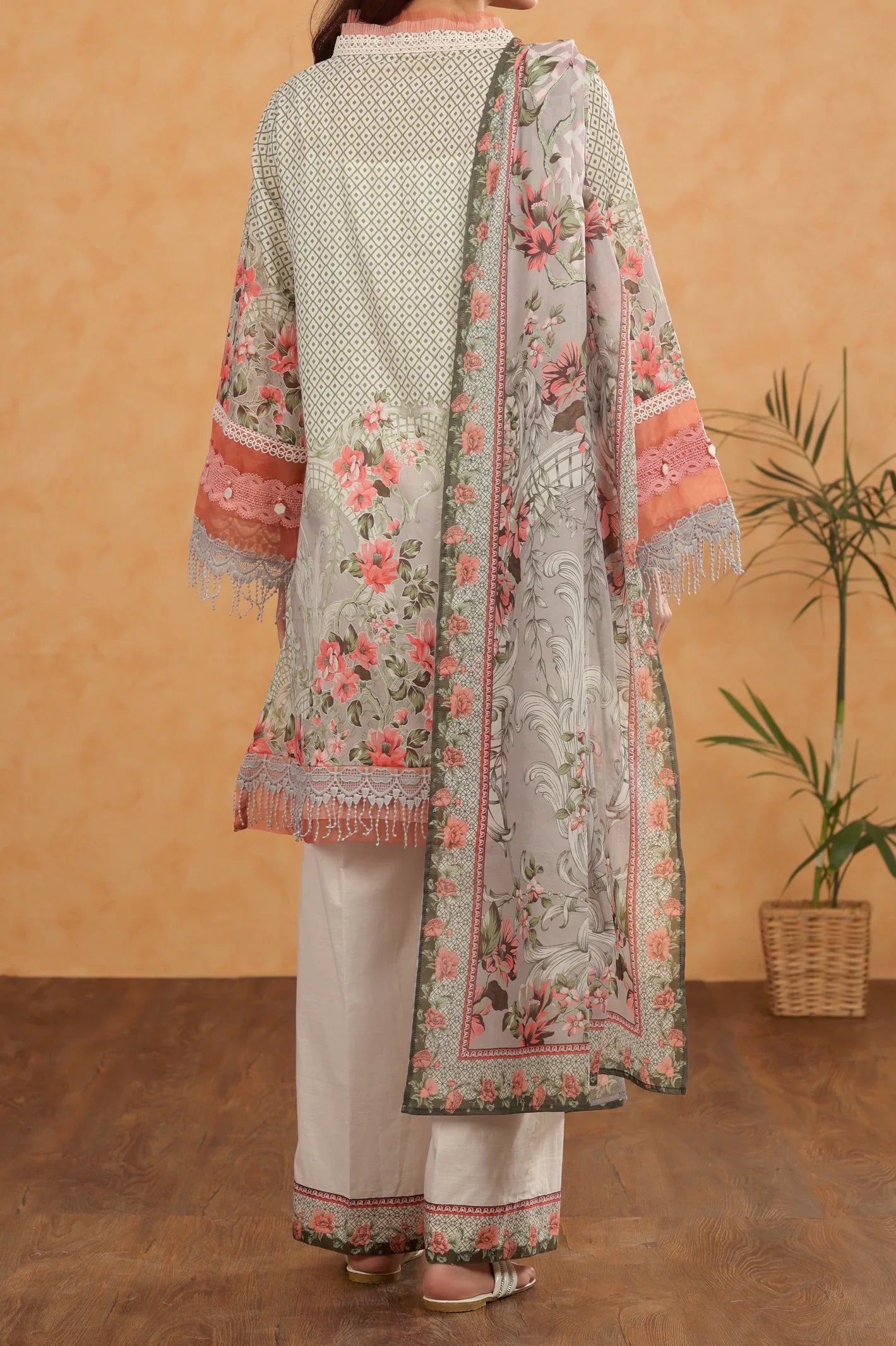 3PC Green Unstitched Printed Suit