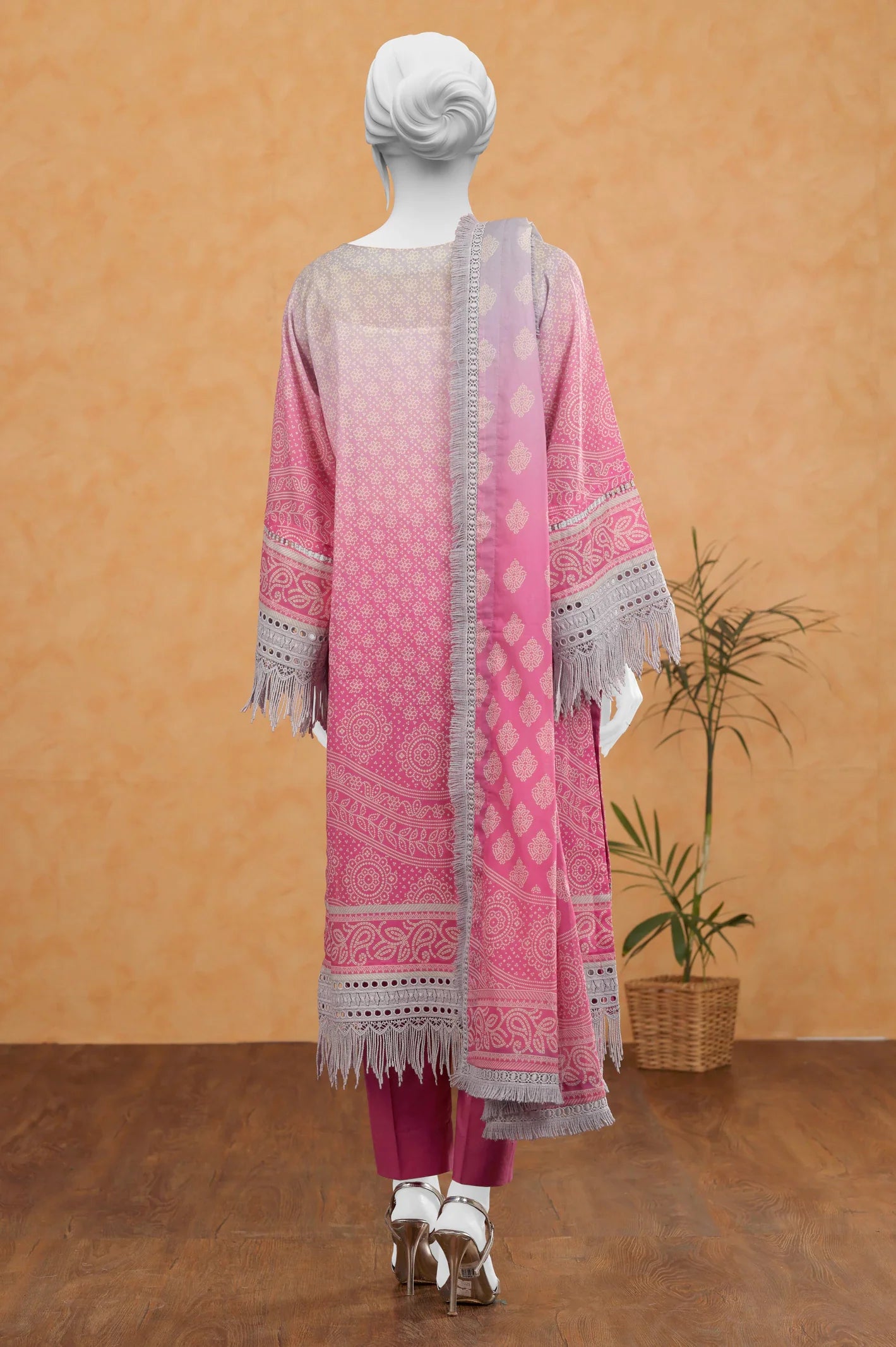3PC Unstitched Pink Printed Suit for Ladies