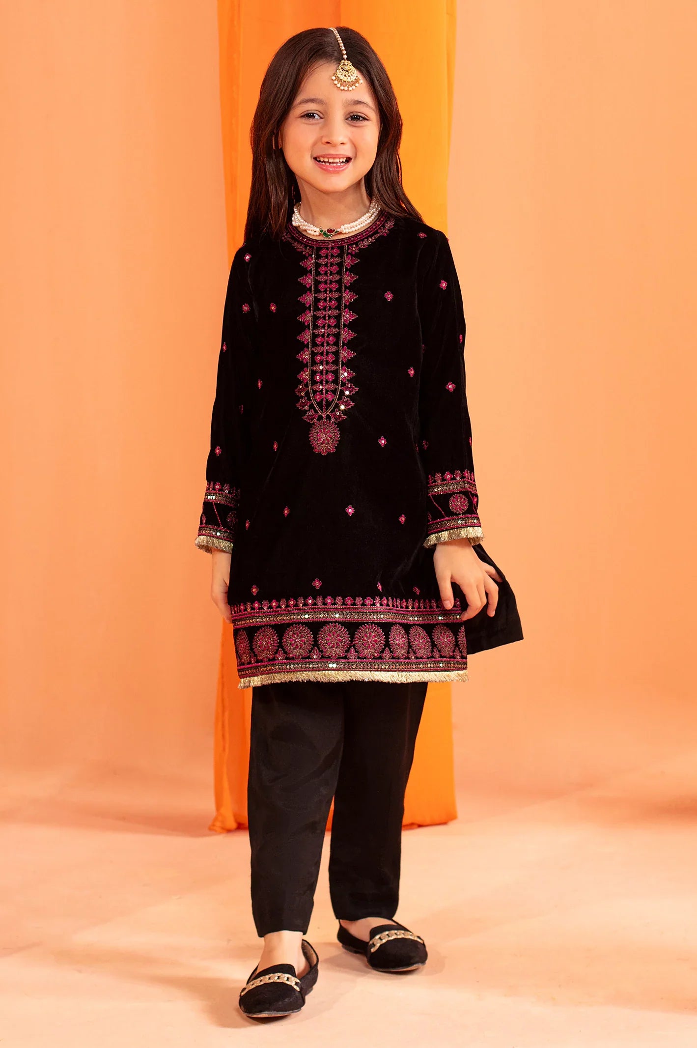 Black Embroidered Girls Kurti From Sohaye By Diners