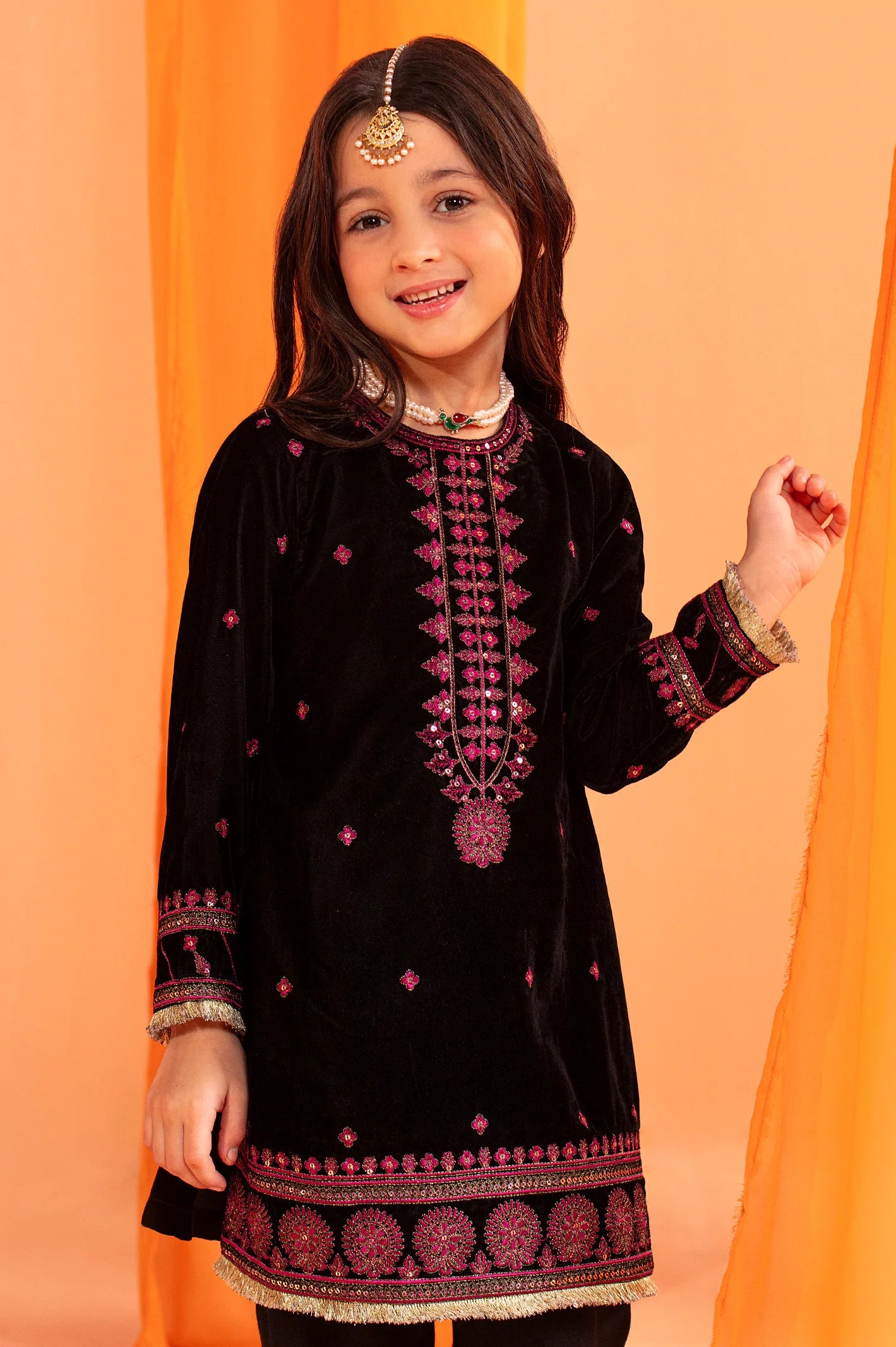 Black Embroidered Girls Kurti From Sohaye By Diners