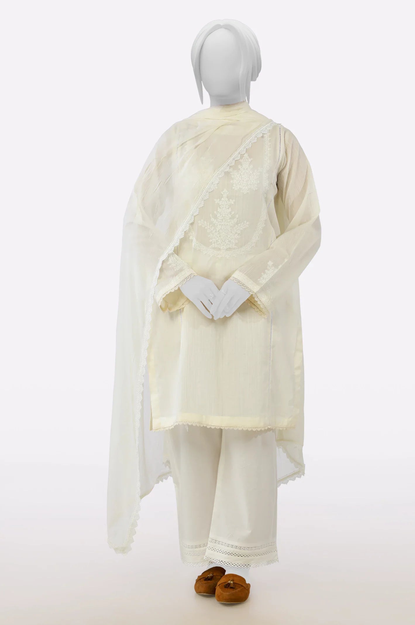 Off White Embroidered Kurti With Dupatta From Sohaye By Diners