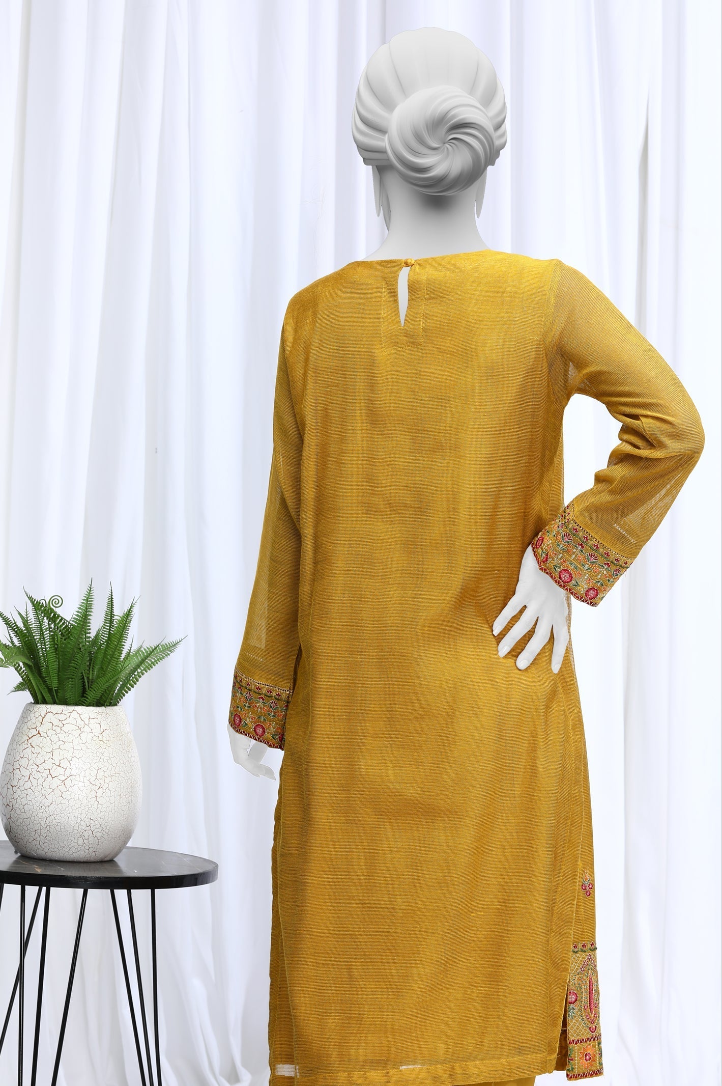 2PC Embroidered Mustard Suit - Diners