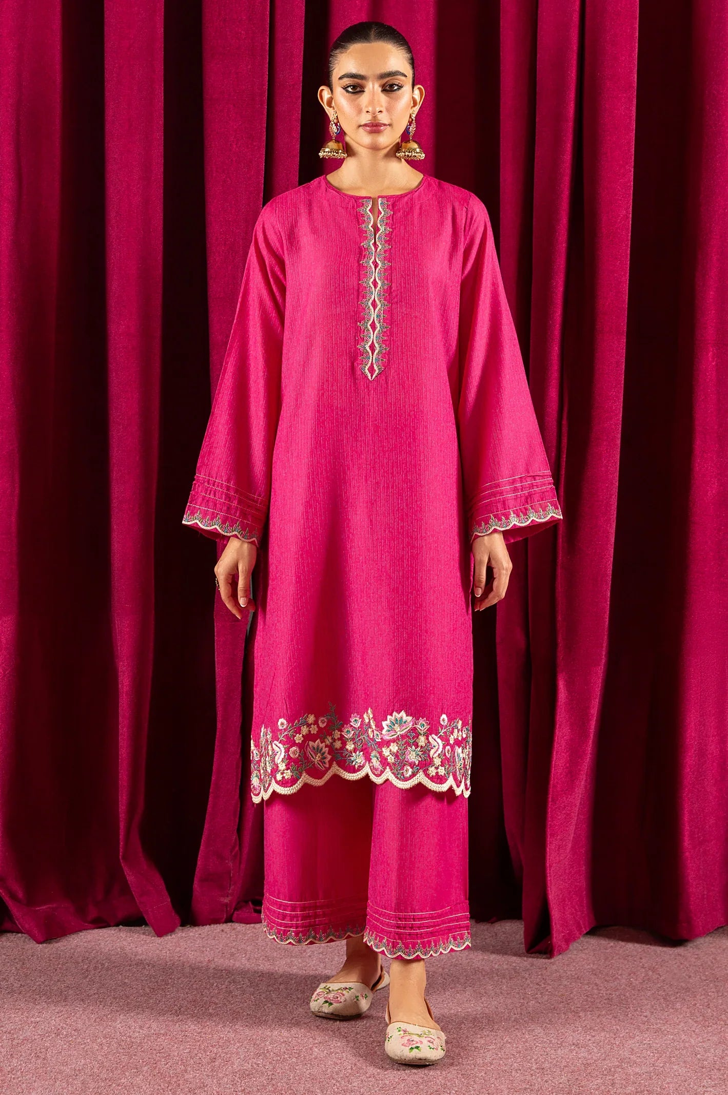 2PC Pink Embroidered Suit - Diners