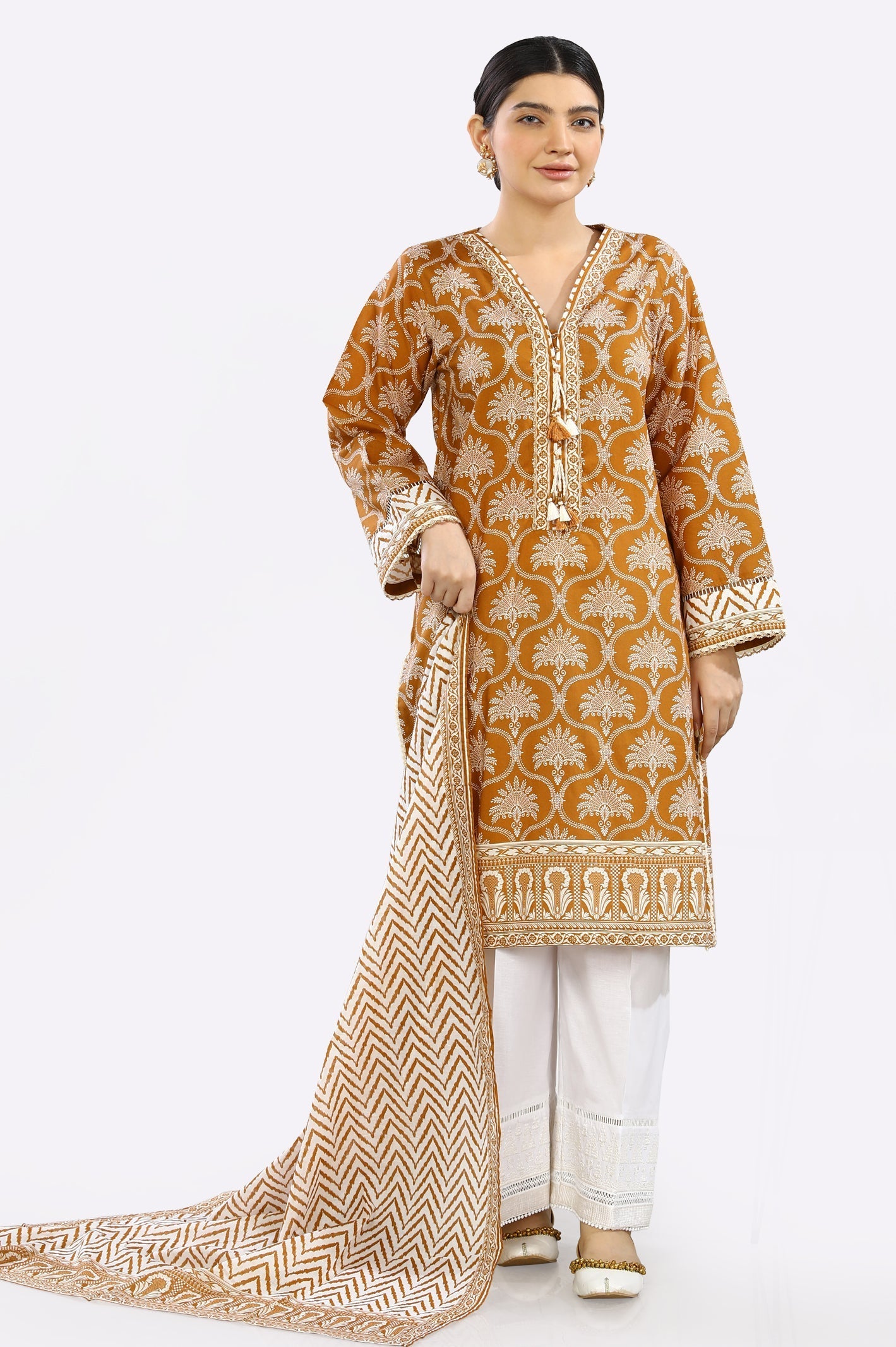 2PC Printed Mustard Suit - Diners