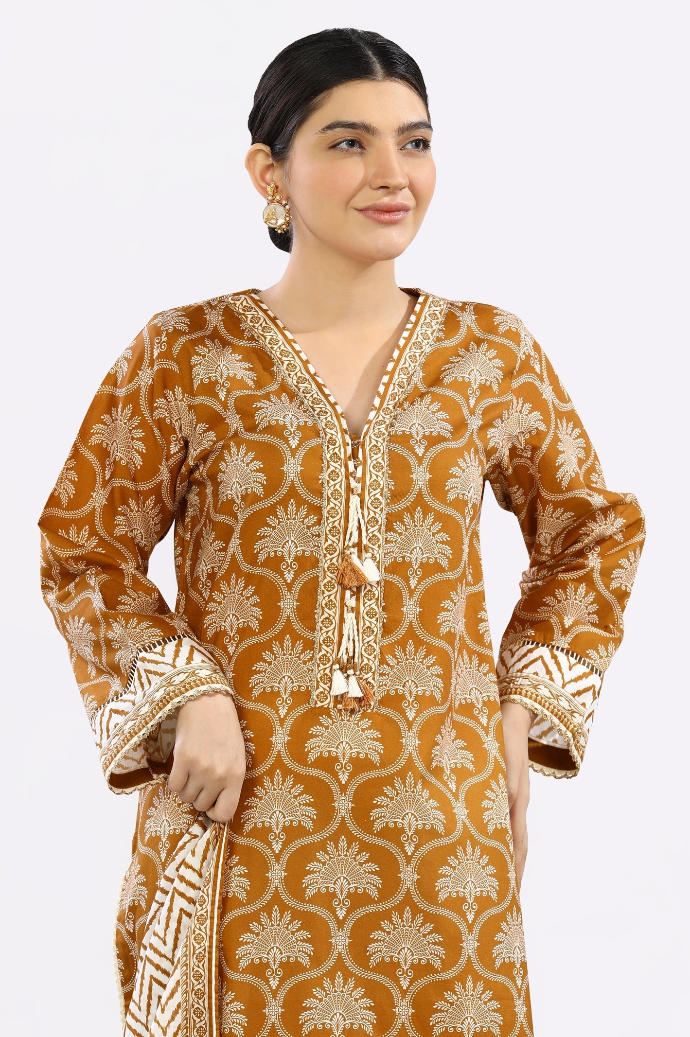 2PC Printed Mustard Suit - Diners