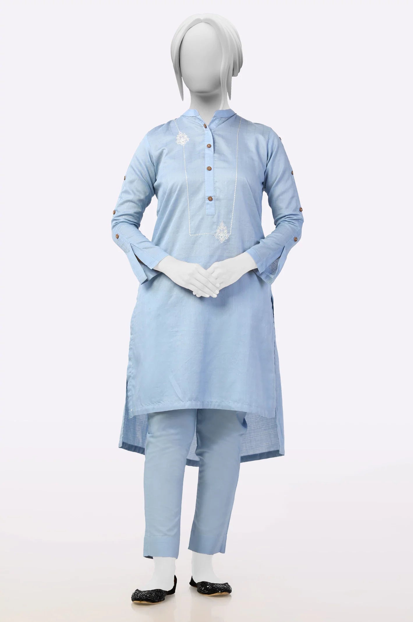 2PC Blue Ready To Wear Embroidered Suit