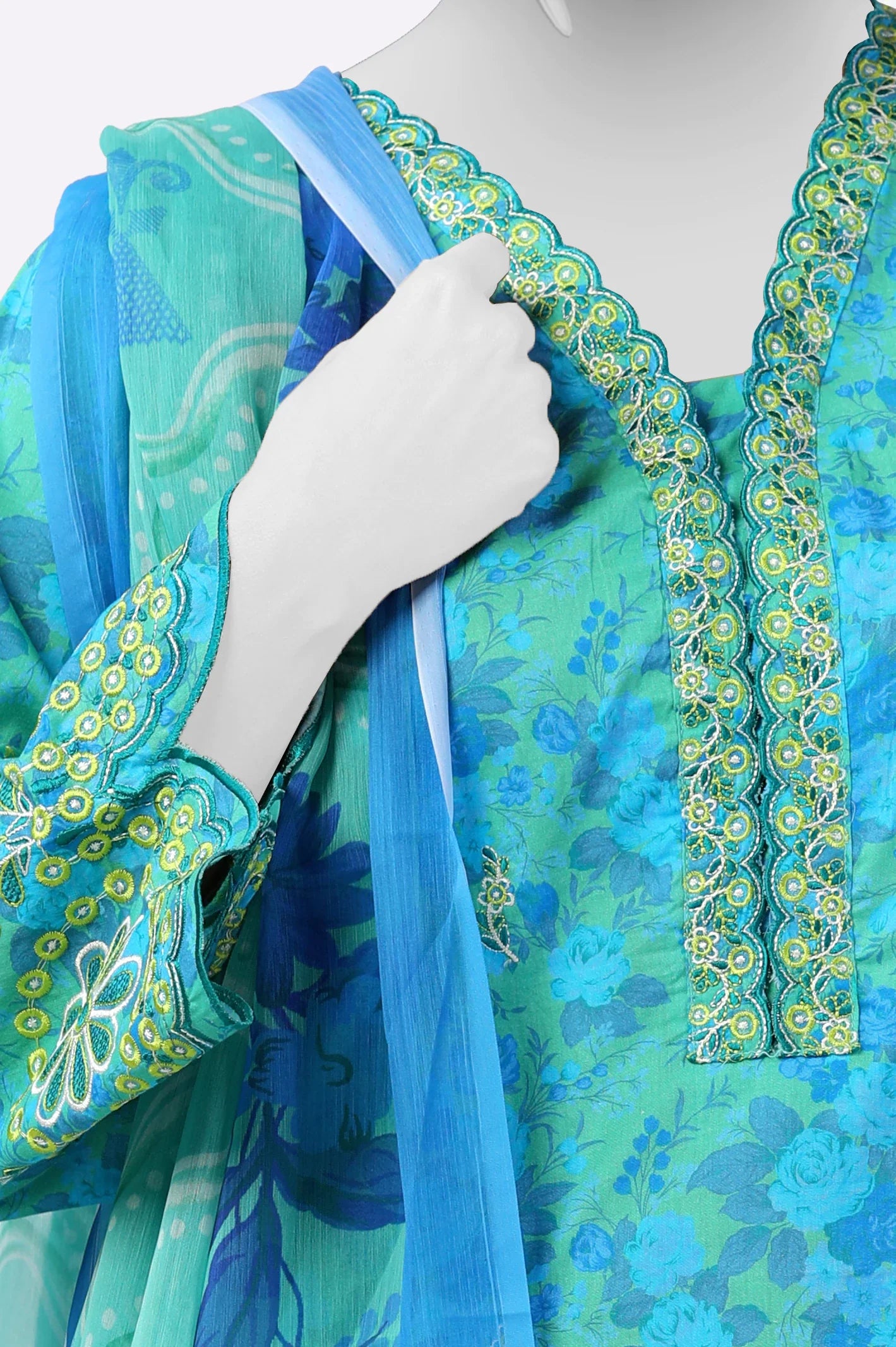 Ready To Wear Embroidered Blue Kurti with Dupatta