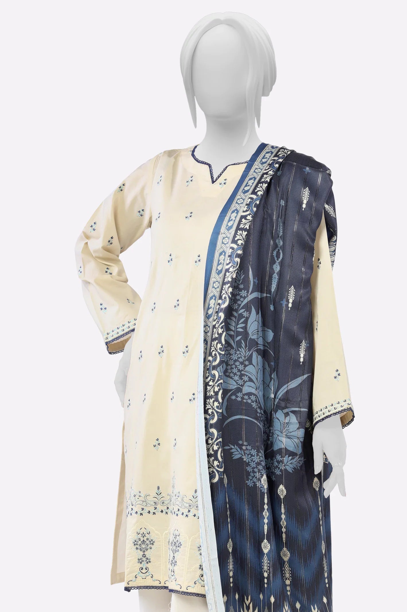 Ivory Embroidered Kurti With Dupatta From Sohaye By Diners