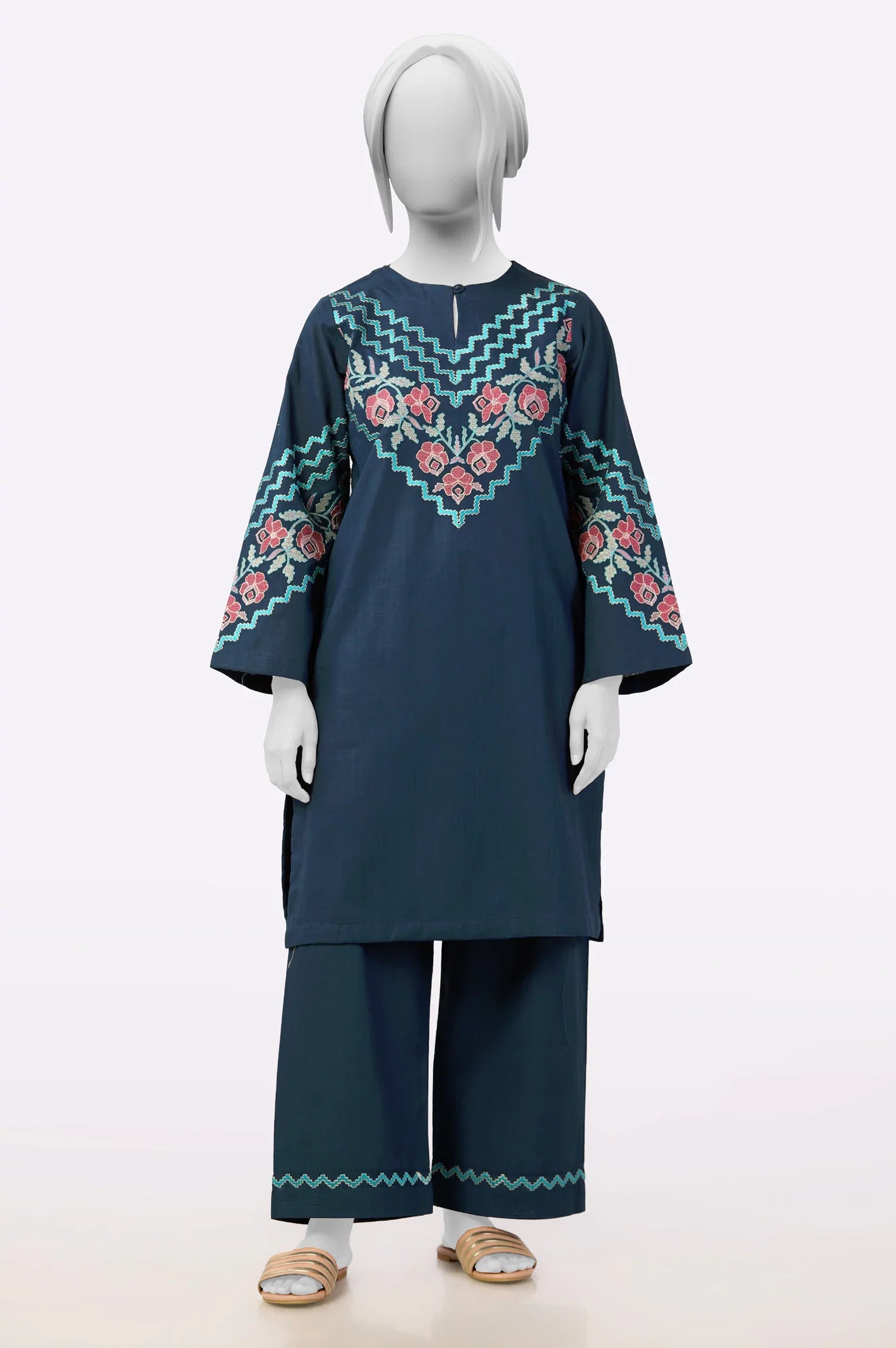 2PC Blue Ready To Wear Embroidered Suit