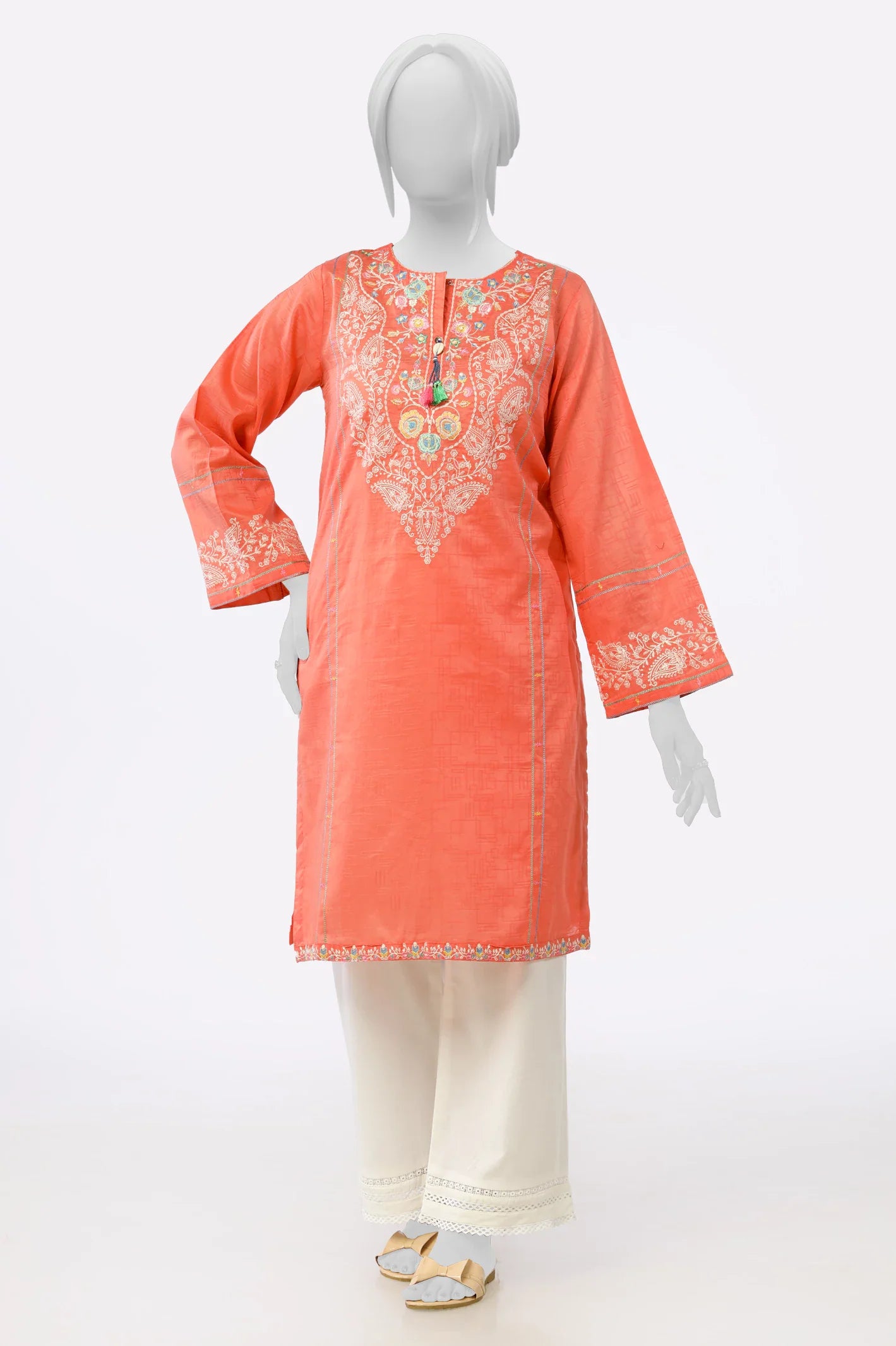 Peach Embroidered Kurti From Sohaye By Diners