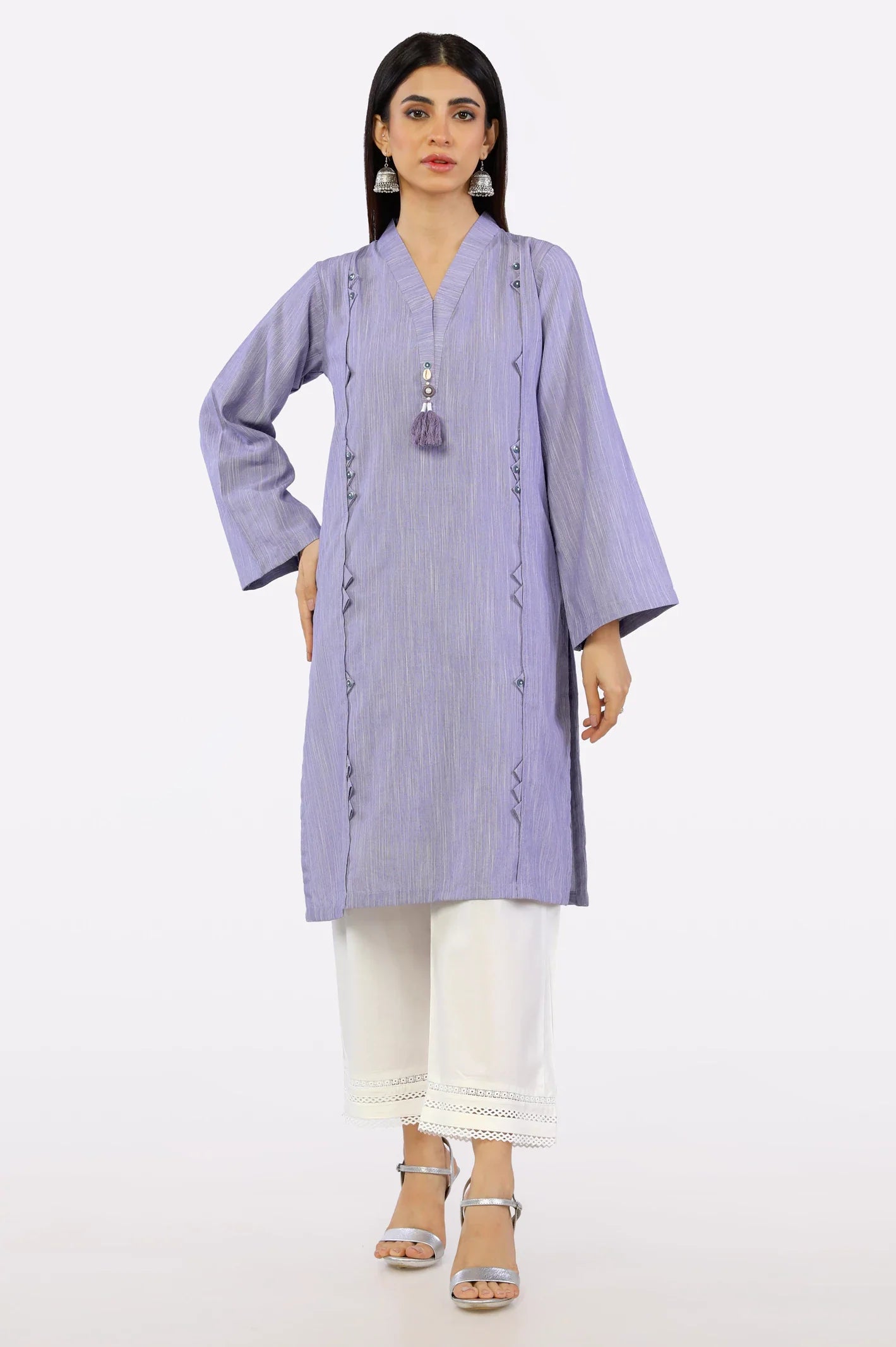 Light Purple Dyed Chambray Kurti From Sohaye By Diners