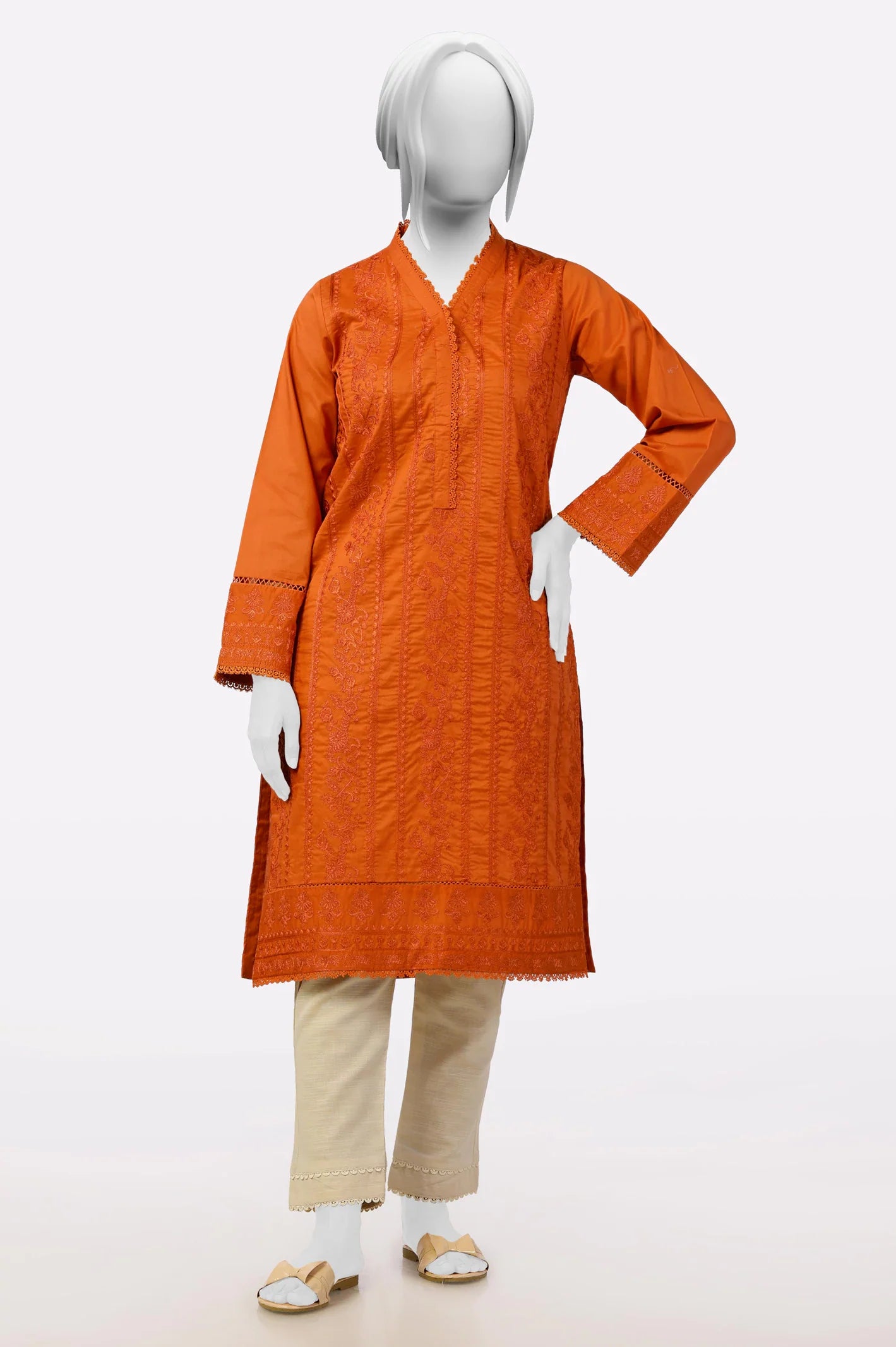 Rust Embroidered Kurti From Sohaye By Diners