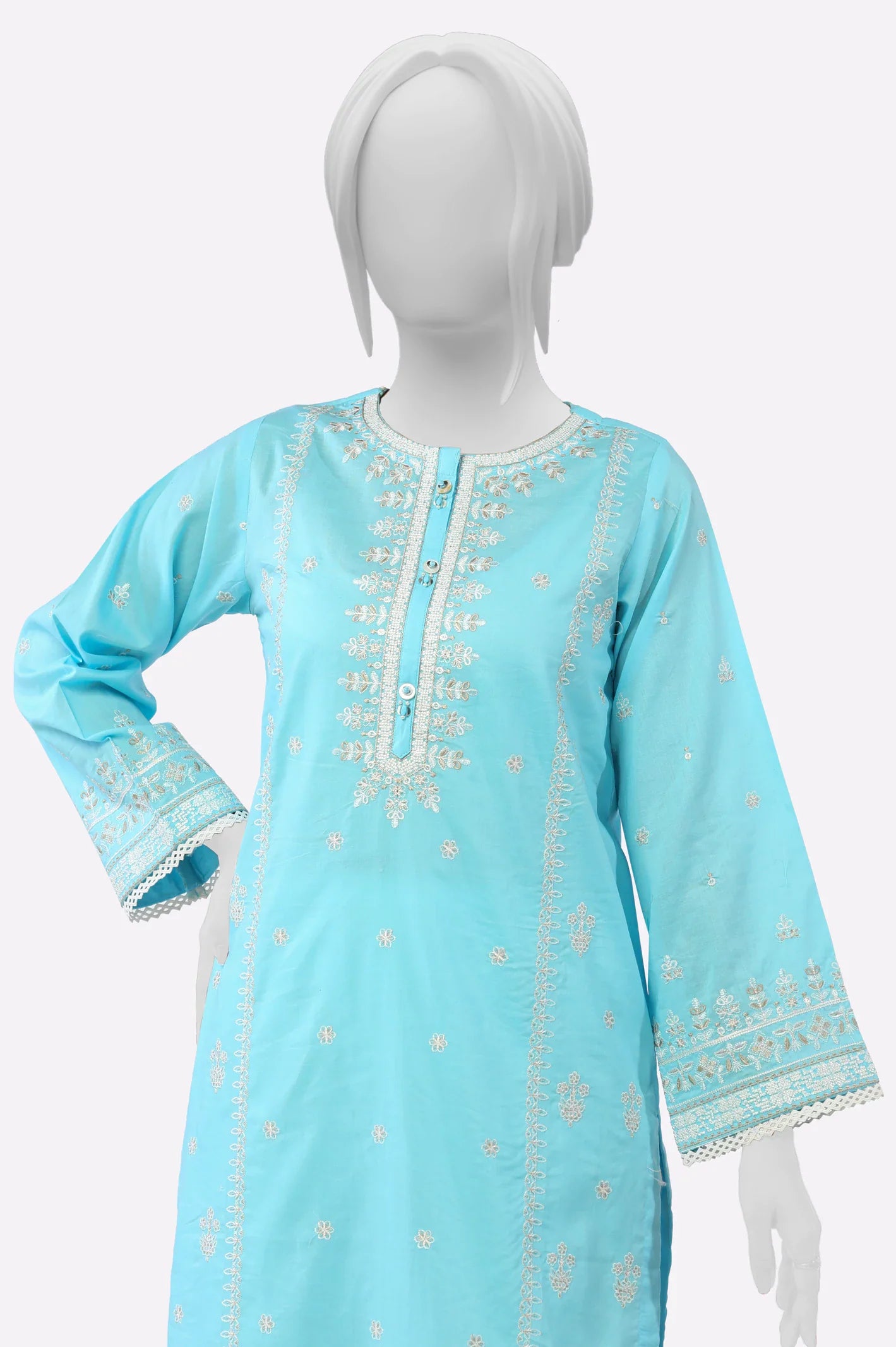 Sky Blue Embroidered Kurti From Sohaye By Diners