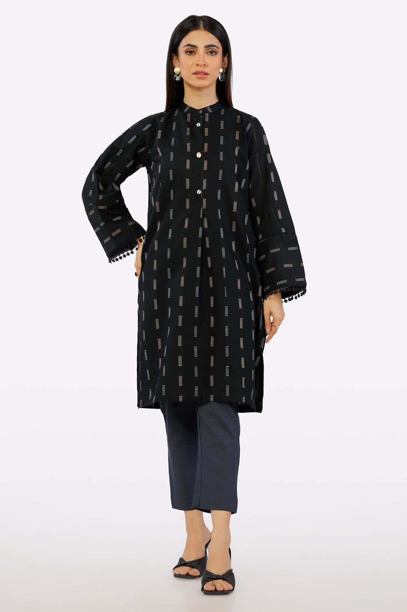 Black Jacquard Dyed Stylised Kurti From Sohaye By Diners