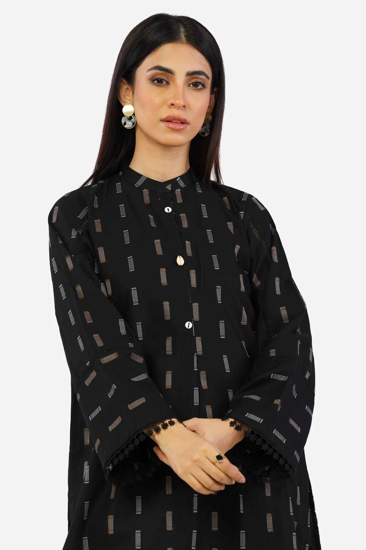 Black Jacquard Dyed Stylised Kurti From Sohaye By Diners