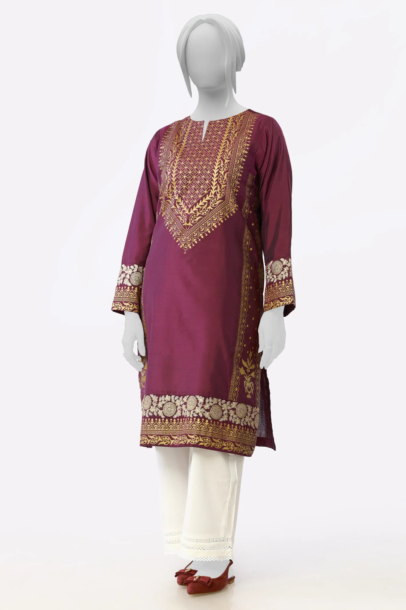 Magenta Embroidered Printed Kurti From Sohaye By Diners