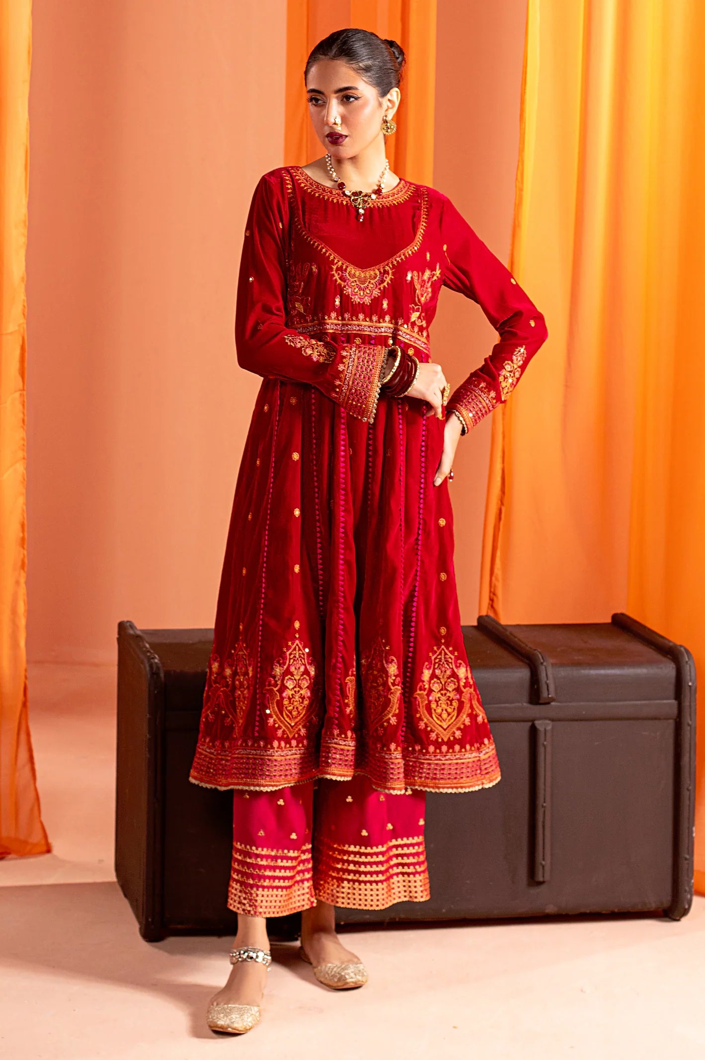 Red Ready To Wear Embroidered Kurti