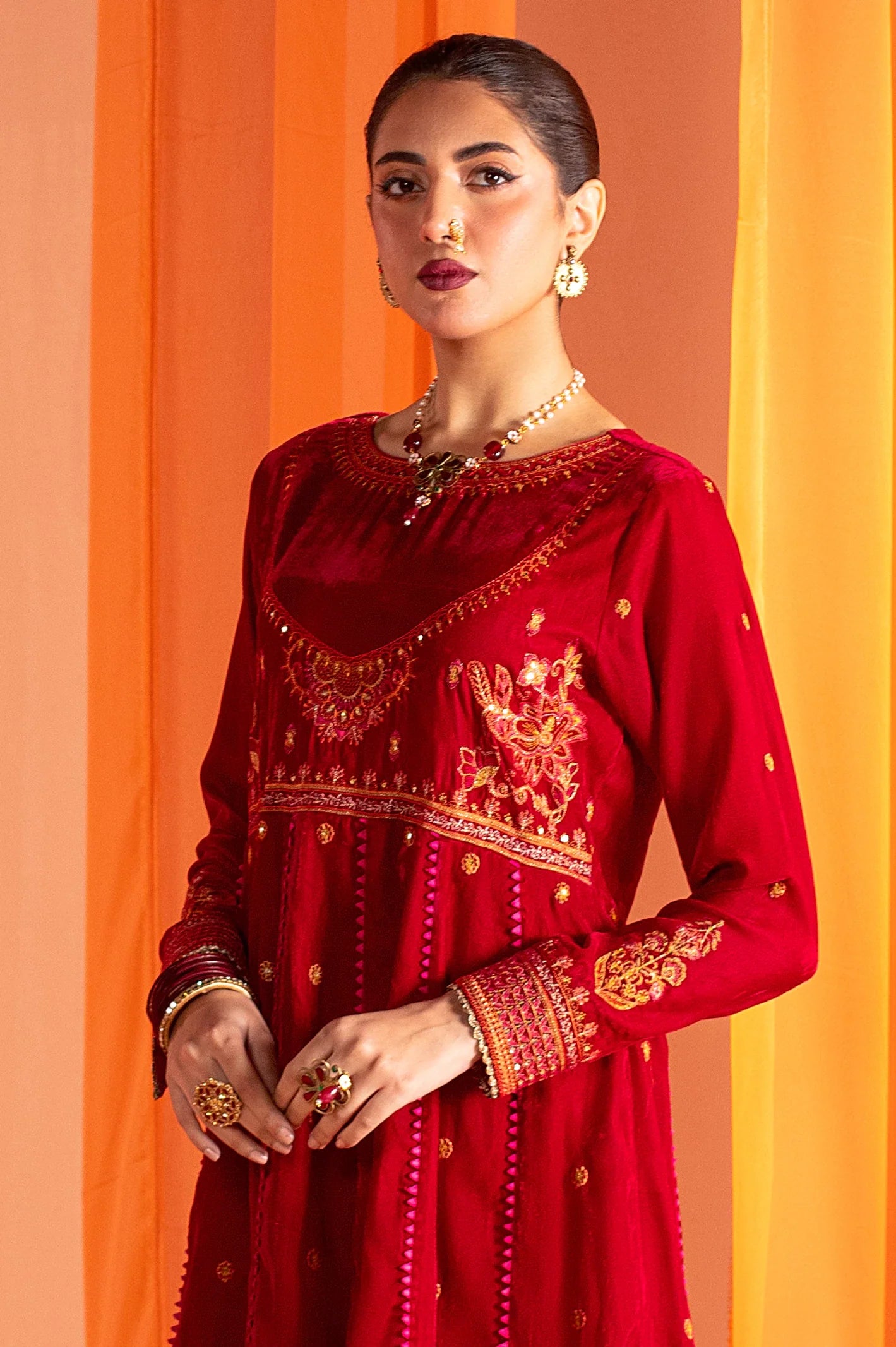 Ready To Wear Embroidered Red Kurti