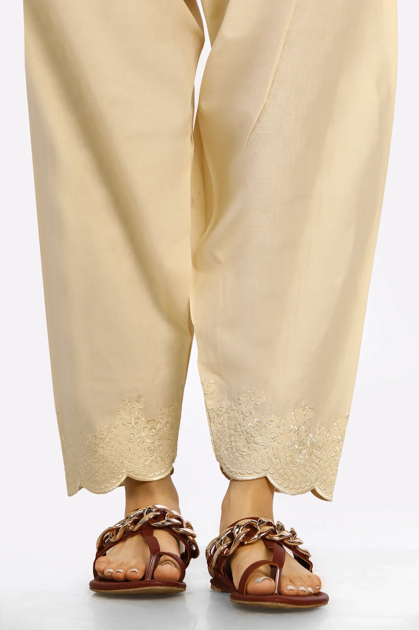 Ladies Beige Embroidered Trouser