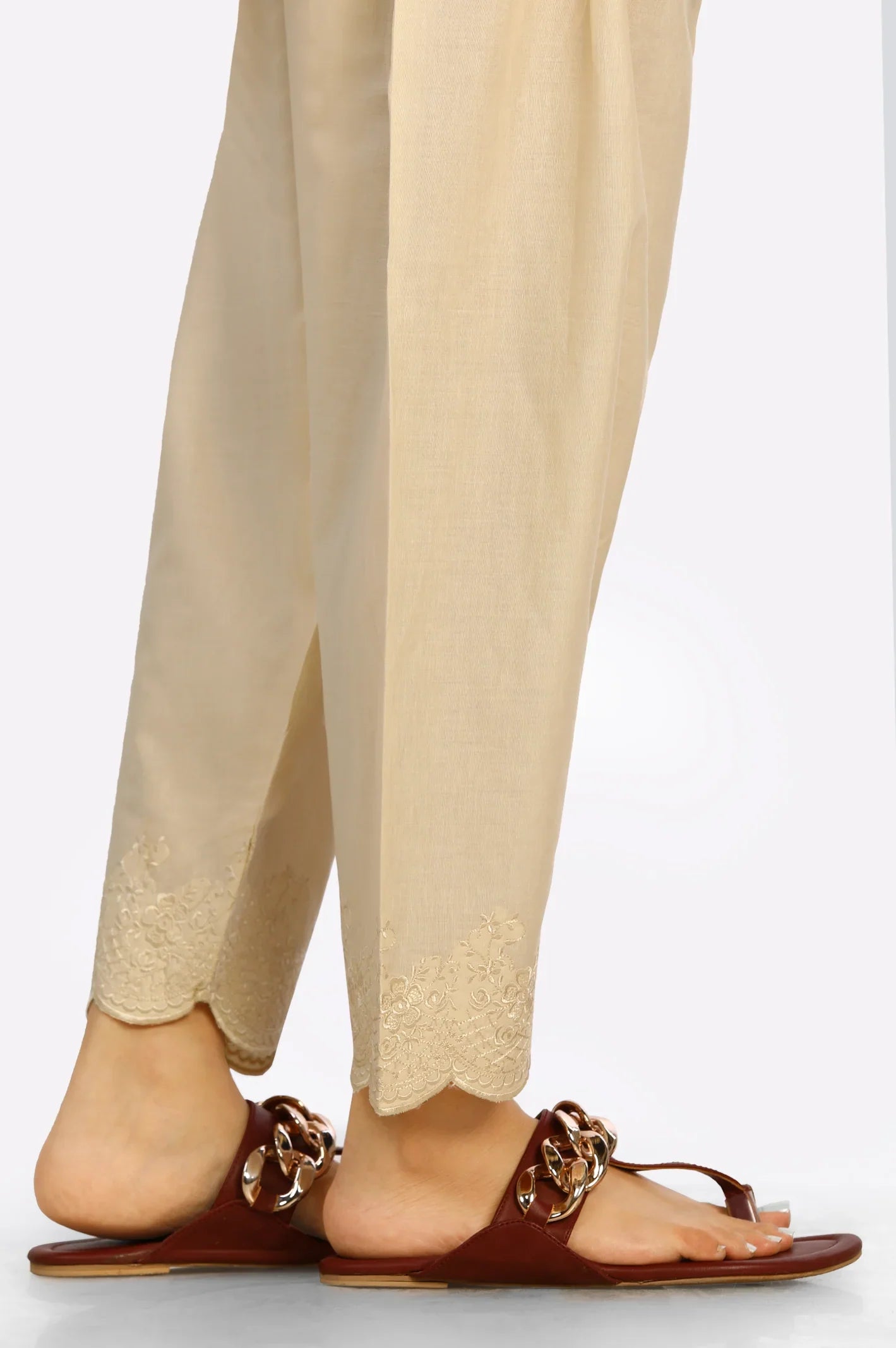 Embroidered Beige Trouser for Womens