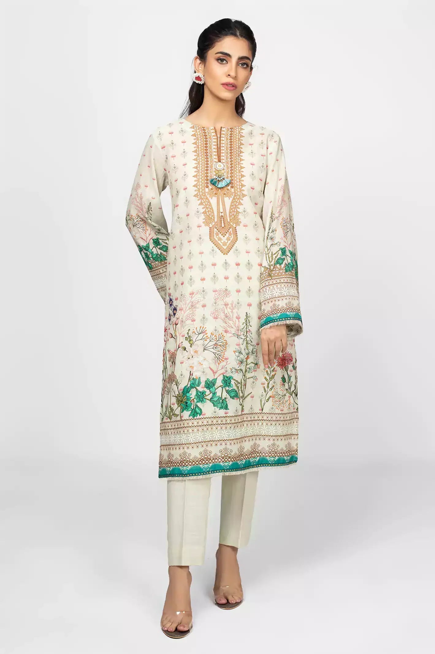 1PC Unstitched Off White Kurti for Women