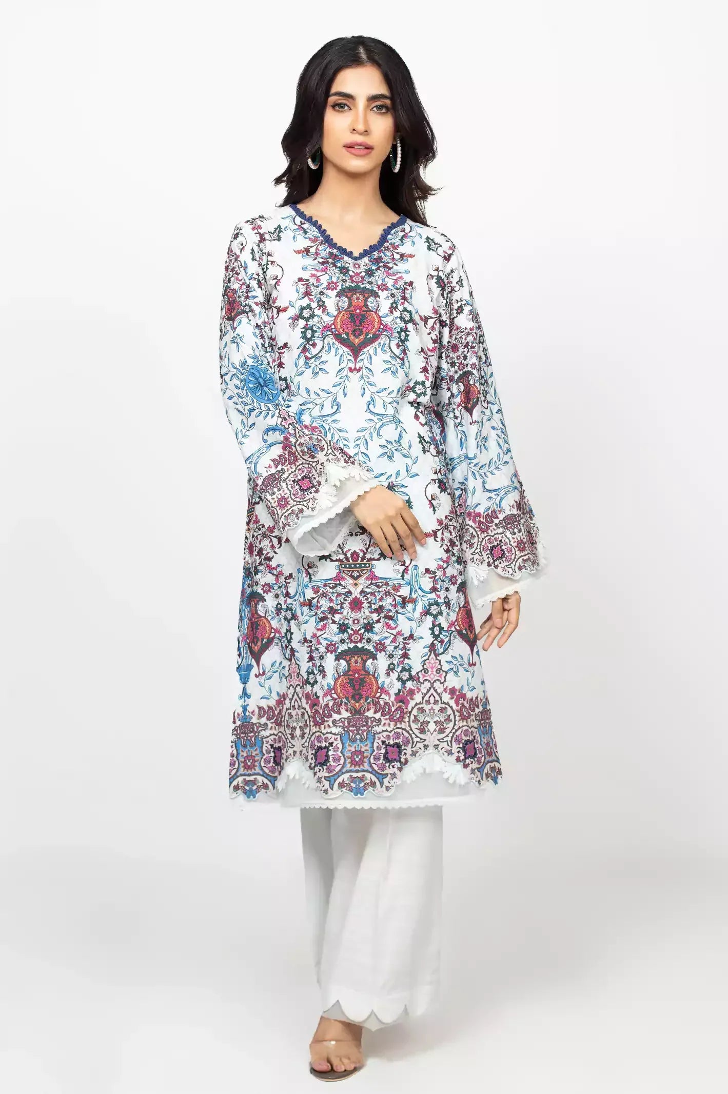 1PC Unstitched Off White Kurti for Women
